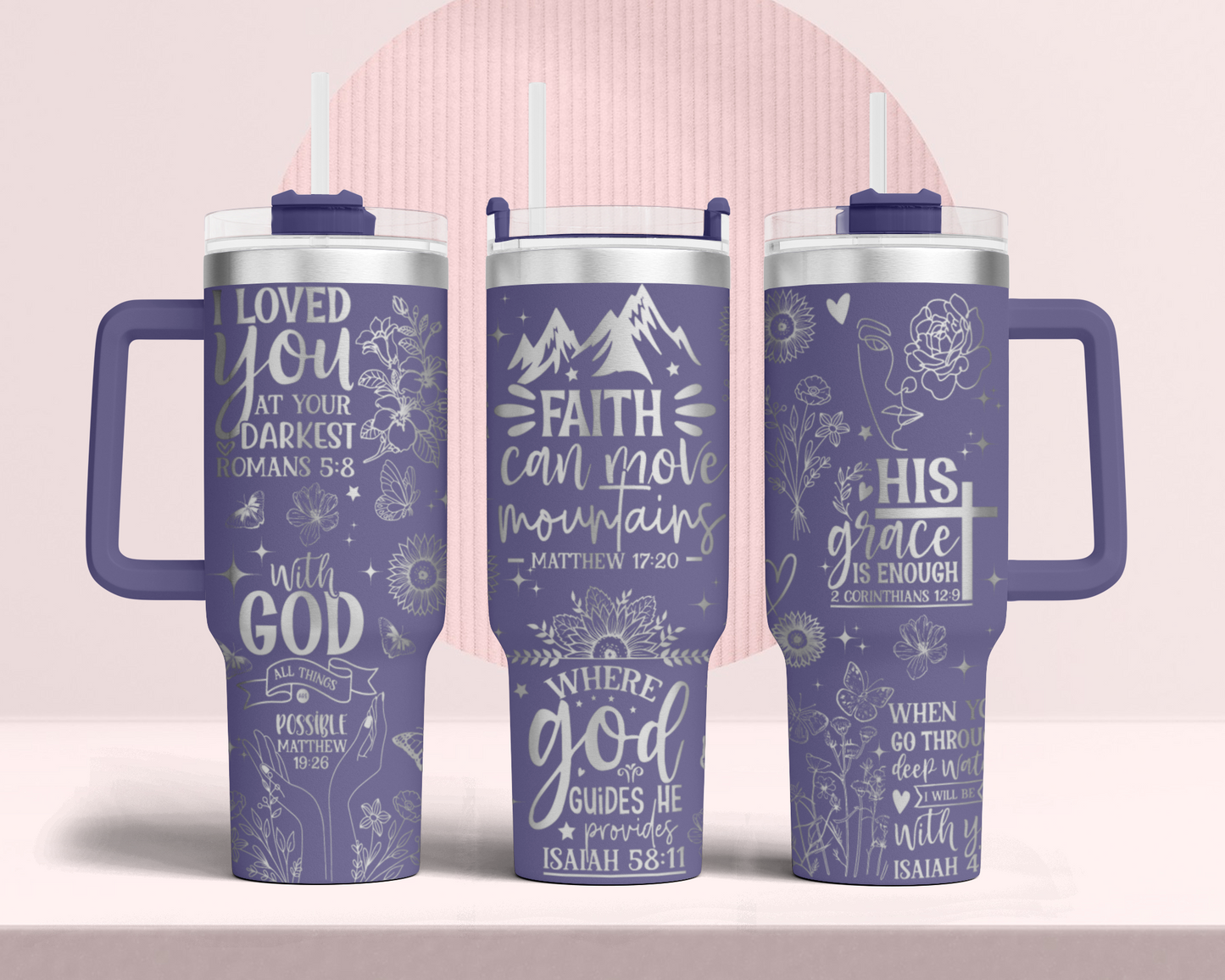 Floral Woman Bible Verse Self Affirmation 40oz Tumbler, Floral Mama 40oz Tumbler SVG Laser Engraved Full Wrap Seamless, Rotary and PNG sublimation