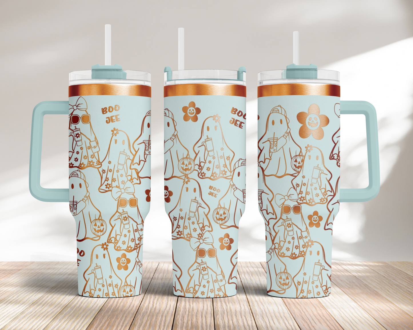 Funny Halloween Boo Jee, Boujee Fall Cute Ghost 40oz Tumbler SVG Laser Engraved Full Wrap Seamless, Rotary and PNG sublimation