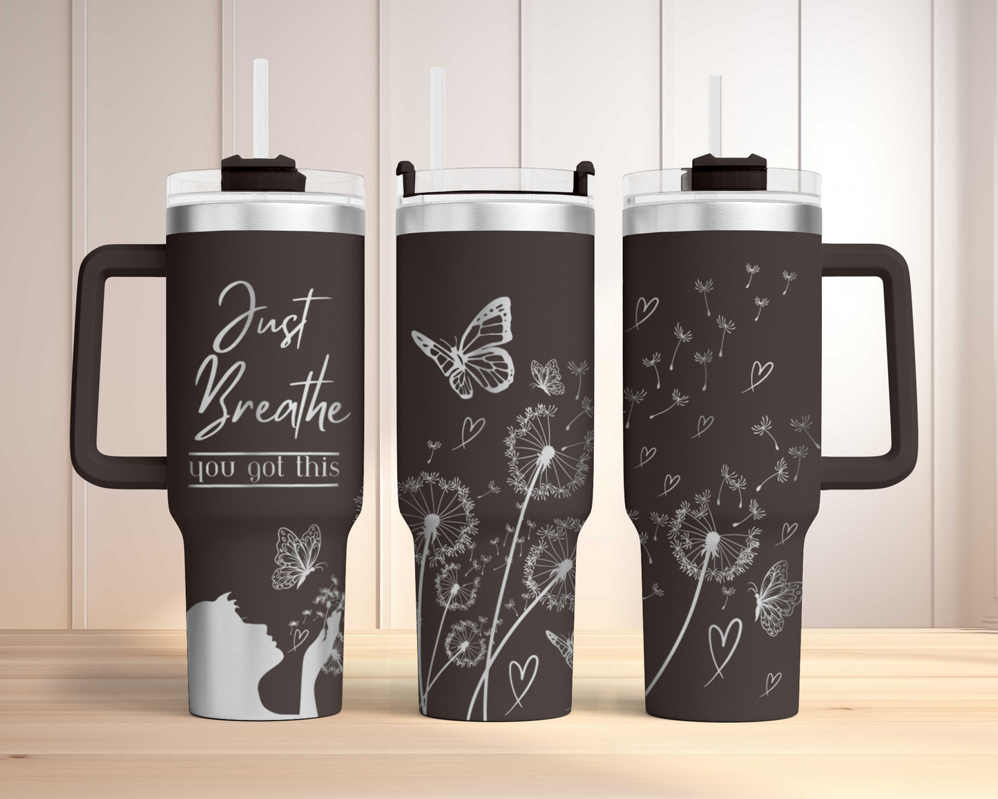 Just Breathe you got this 40oz Tumbler Laser Engraved Full Wrap Seamless Design, SVG Laser PNG sublimation