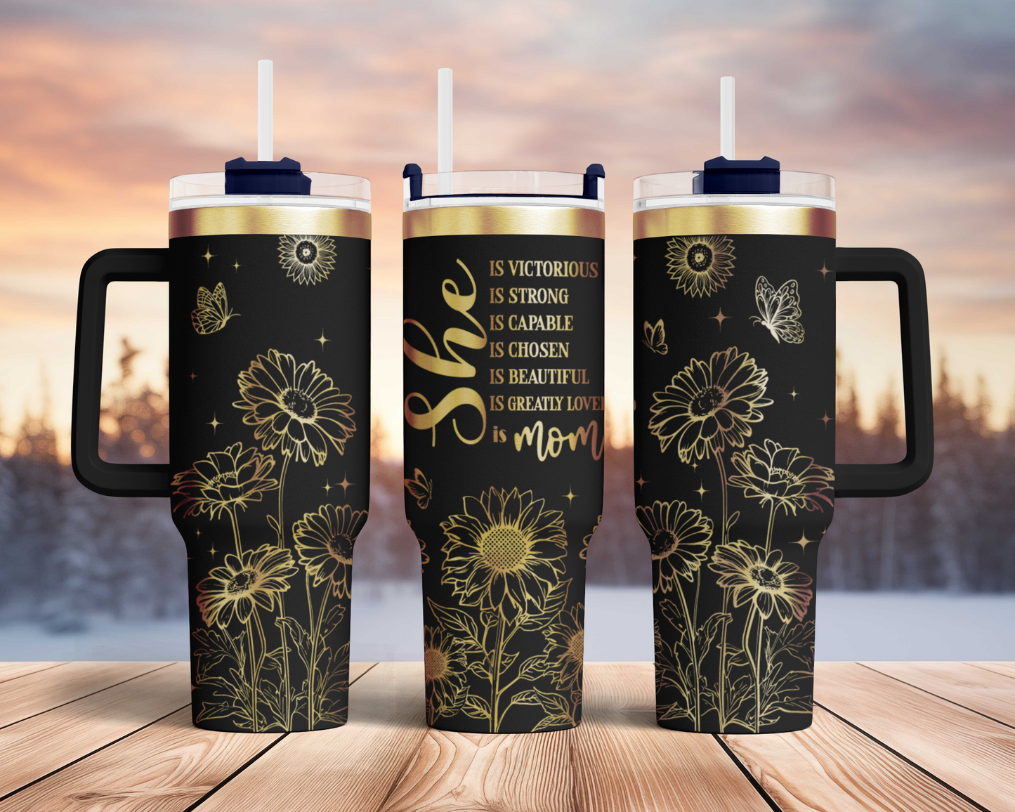She is Mom, Bible Verse Self Affirmation sunflower, Christian 40oz Tumbler SVG Laser Engraved Full Wrap Seamless, Rotary and PNG sublimation