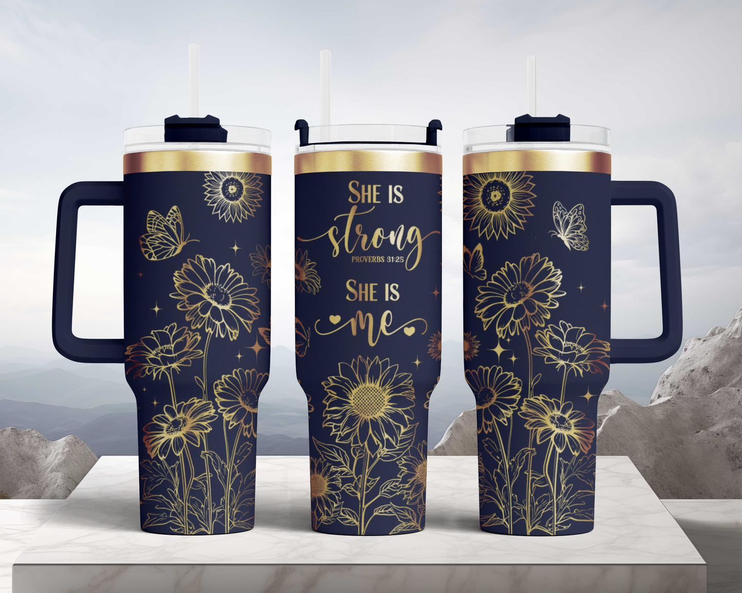 She is Strong, She is me Bible Verse Self Affirmation sunflower, Christian 40oz Tumbler SVG Laser Engraved Full Wrap Seamless, PNG sublimation