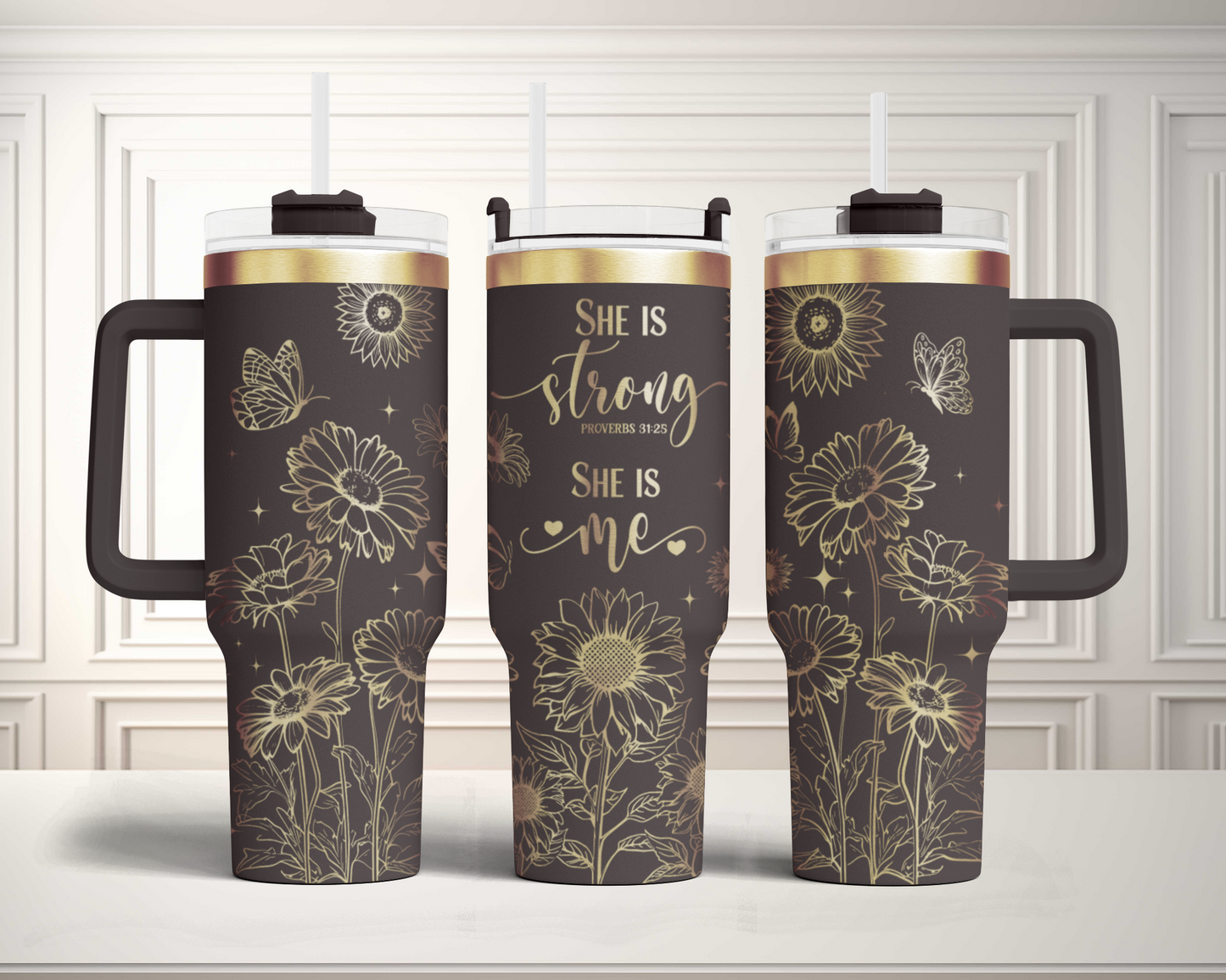 She is Strong, She is me Bible Verse Self Affirmation sunflower, Christian 40oz Tumbler SVG Laser Engraved Full Wrap Seamless, PNG sublimation