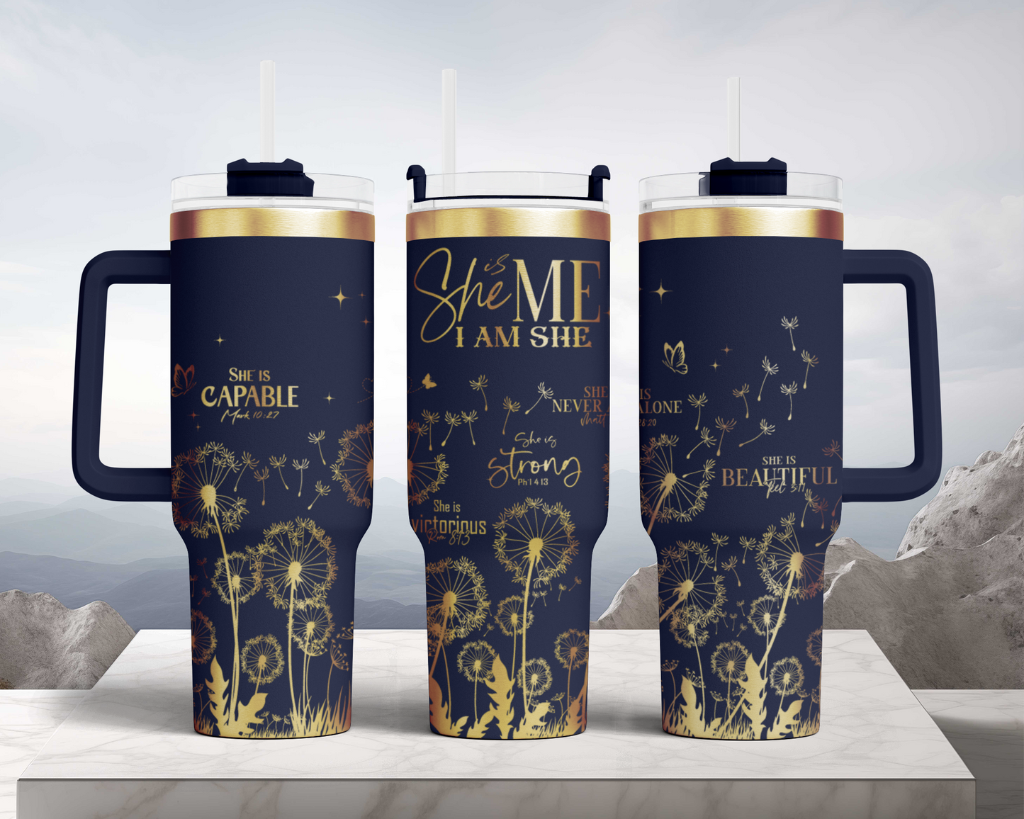 She is me, Bible Verse Self Affirmation Dandelion, Christian 40oz Tumbler SVG Laser Engraved Full Wrap Seamless, Rotary and PNG sublimation