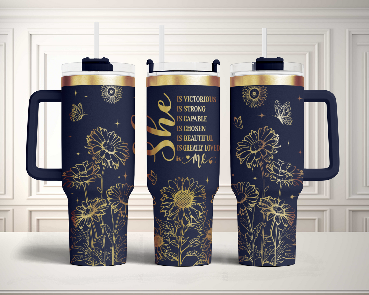 She is me, Bible Verse Self Affirmation sunflower, Christian 40oz Tumbler SVG Laser Engraved Full Wrap Seamless, Rotary and PNG sublimation