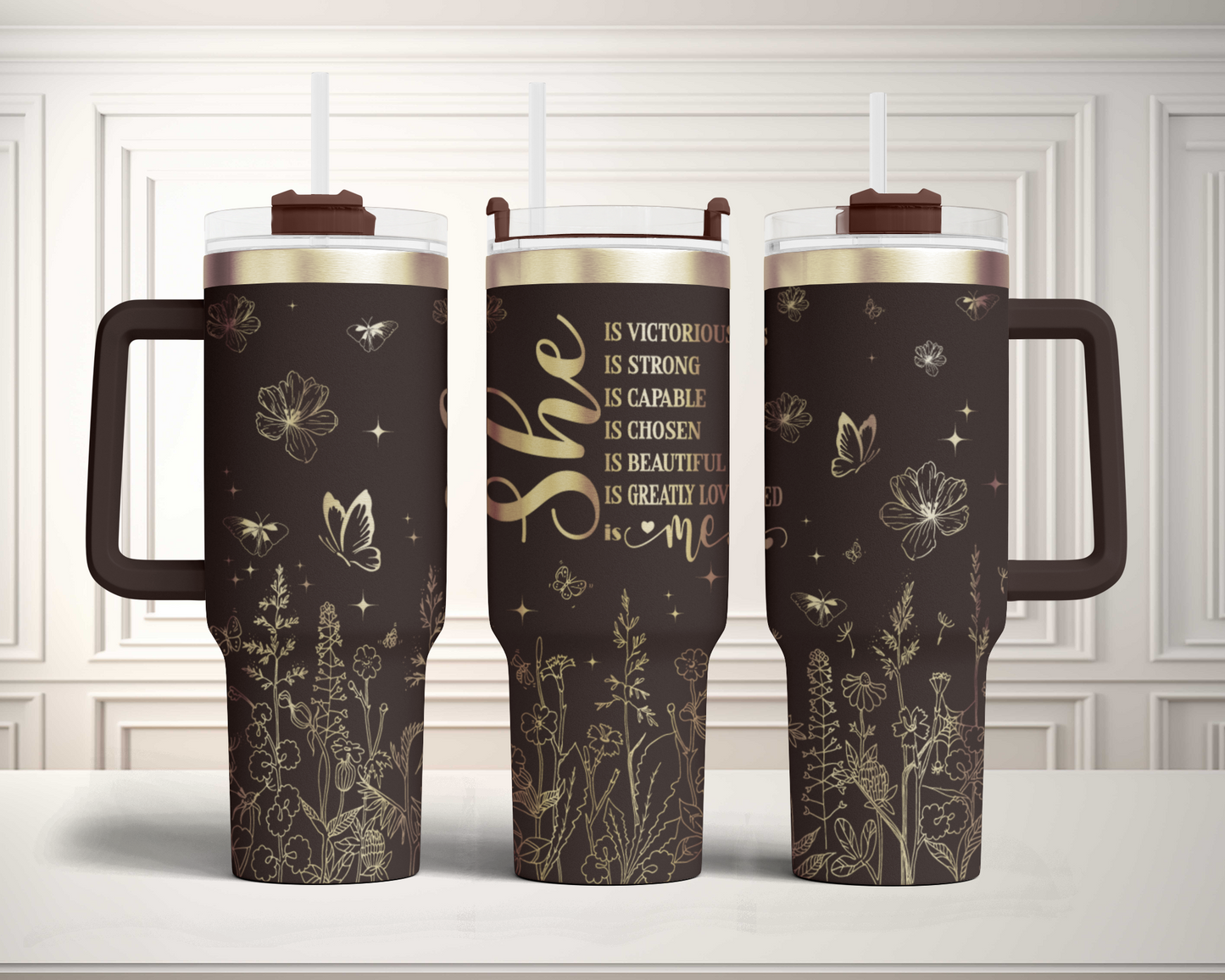 She is me, Bible Verse Self Affirmation wildflower, Christian 40oz Tumbler SVG Laser Engraved Full Wrap Seamless, Rotary and PNG sublimation