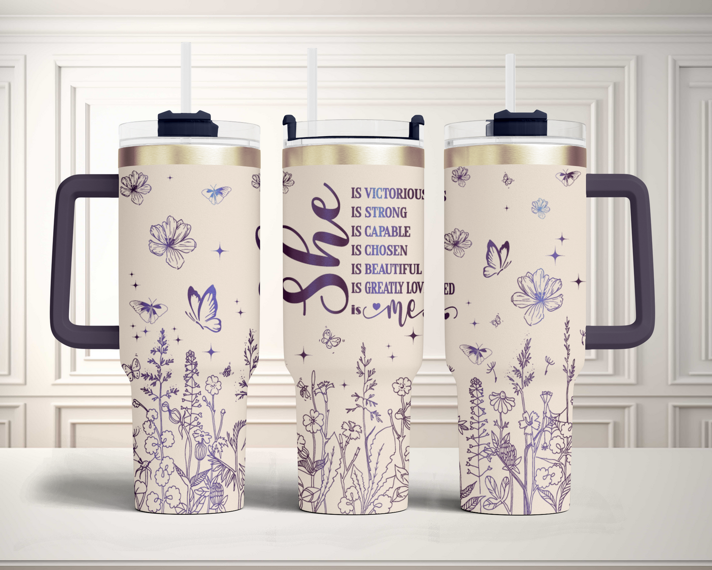 She is me, Bible Verse Self Affirmation wildflower, Christian 40oz Tumbler SVG Laser Engraved Full Wrap Seamless, Rotary and PNG sublimation