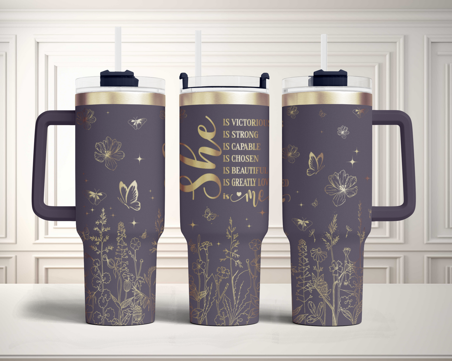 She is me, Bible Verse Self Affirmation wildflower, Christian 40oz Tumbler SVG Laser Engraved Full Wrap Seamless, Rotary and PNG sublimation