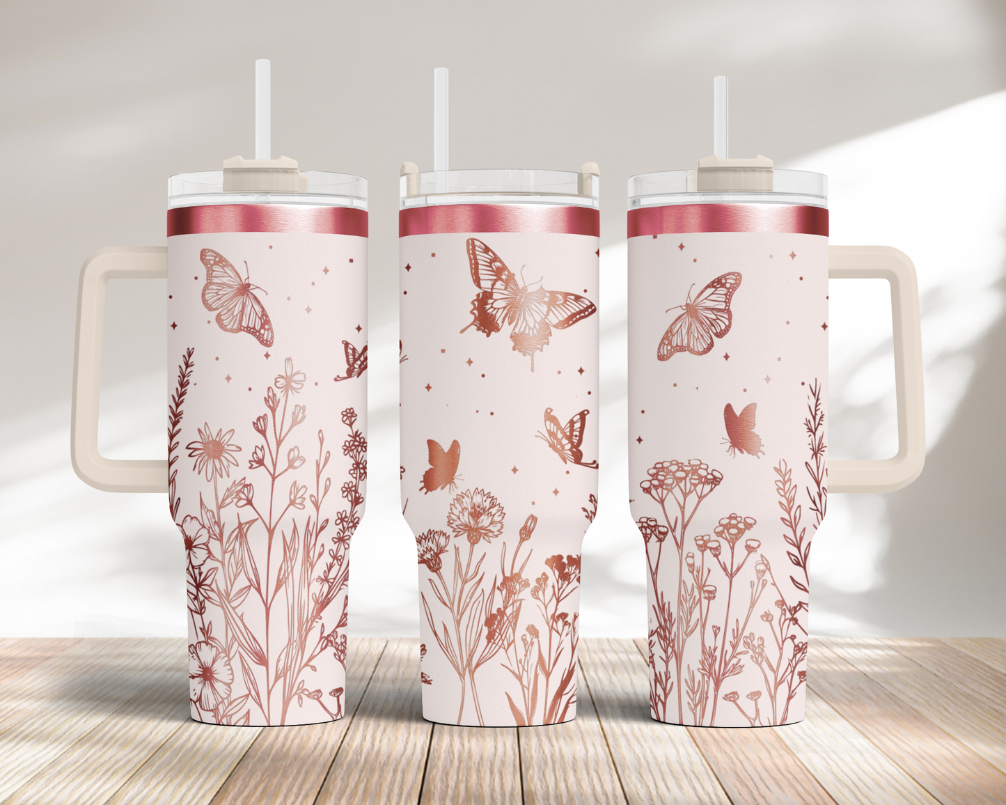 Wildflower and butterflies 40oz Tumbler SVG Laser Engraved Full Wrap Seamless, PNG sublimation