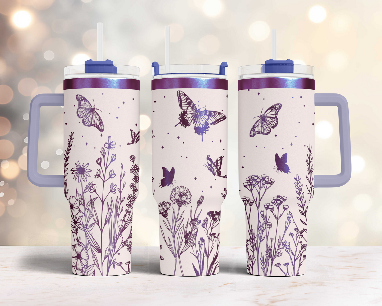 Wildflower and butterflies 40oz Tumbler SVG Laser Engraved Full Wrap Seamless, PNG sublimation
