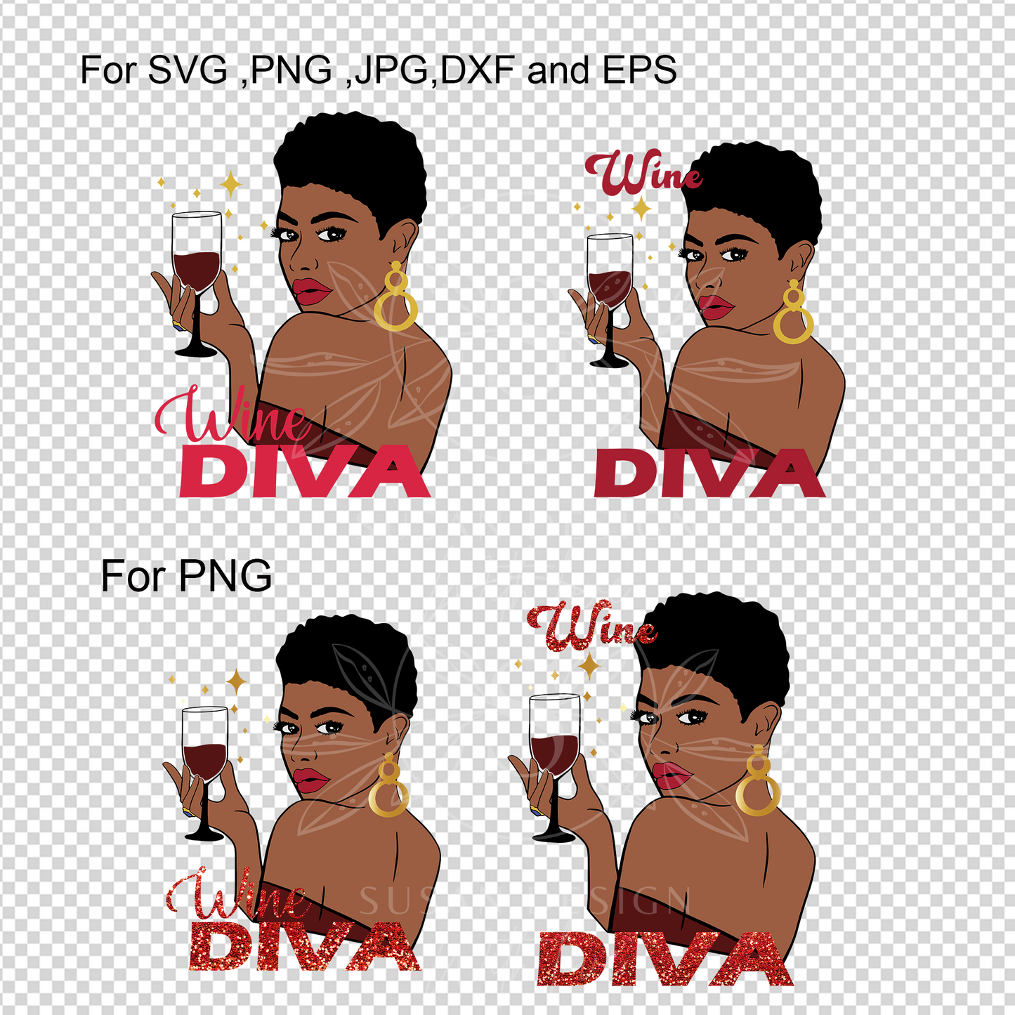 Wine Diva, Black woman drinking wine, Wine saying SVGPNG Bundle design