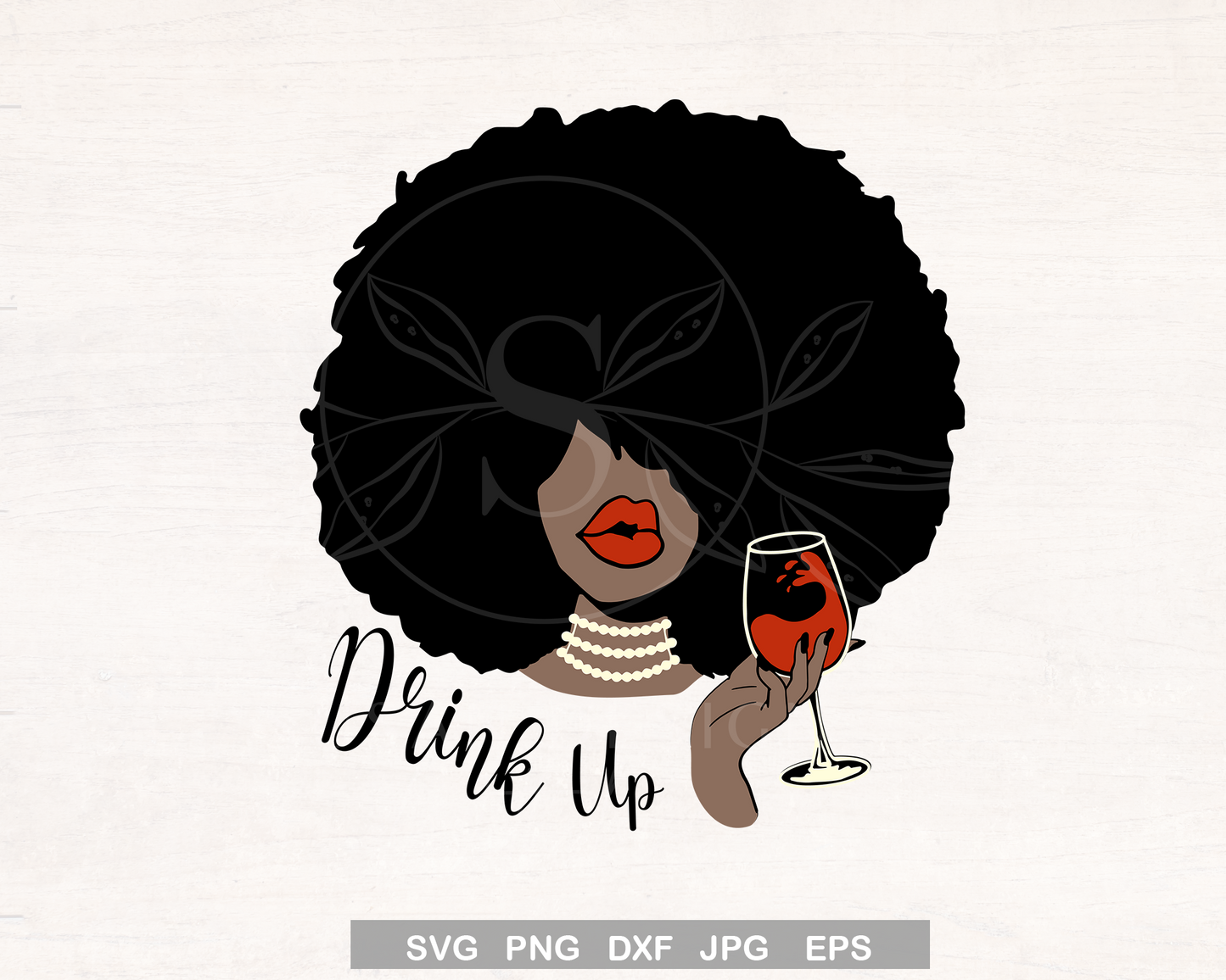 Afro Woman Wine Drink Up SVG