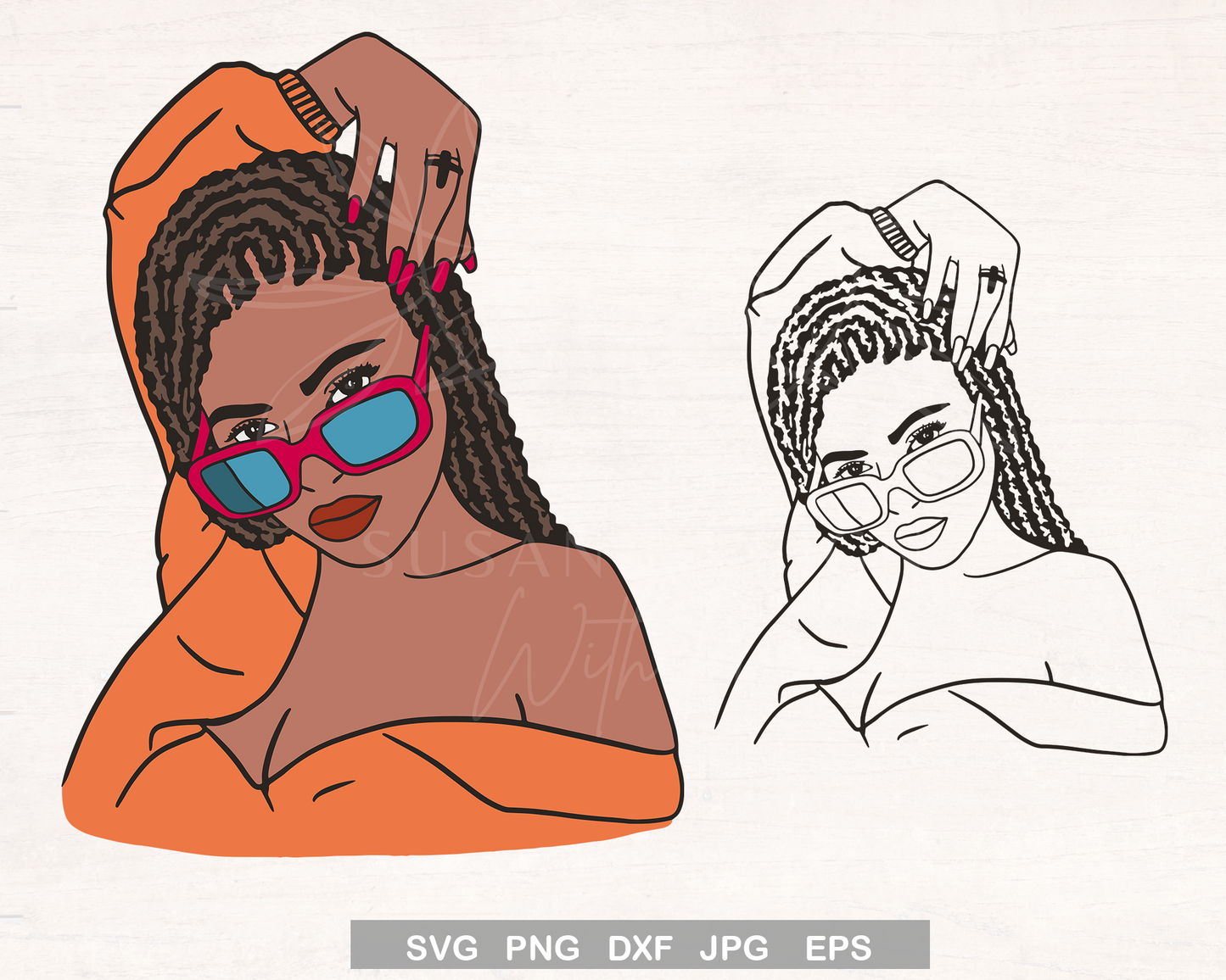 Dope Black woman with sunglass and Braid SVG