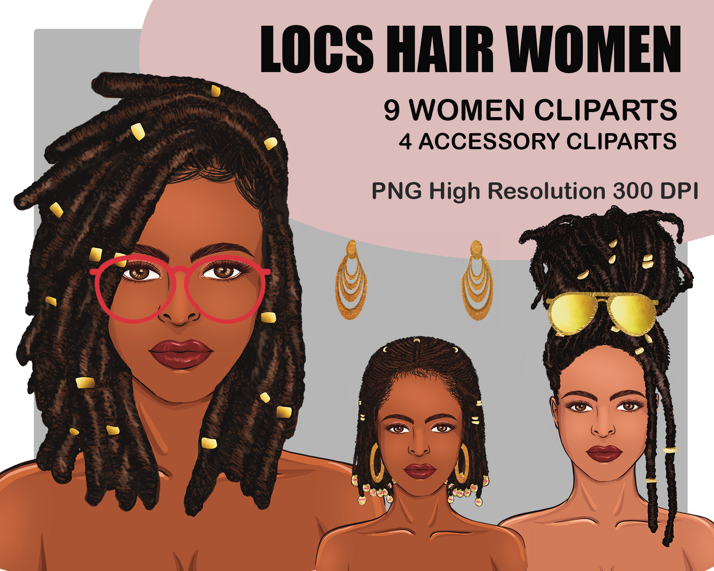 Afro girl with locs hair beautiful African American women PNG clipart sublimation
