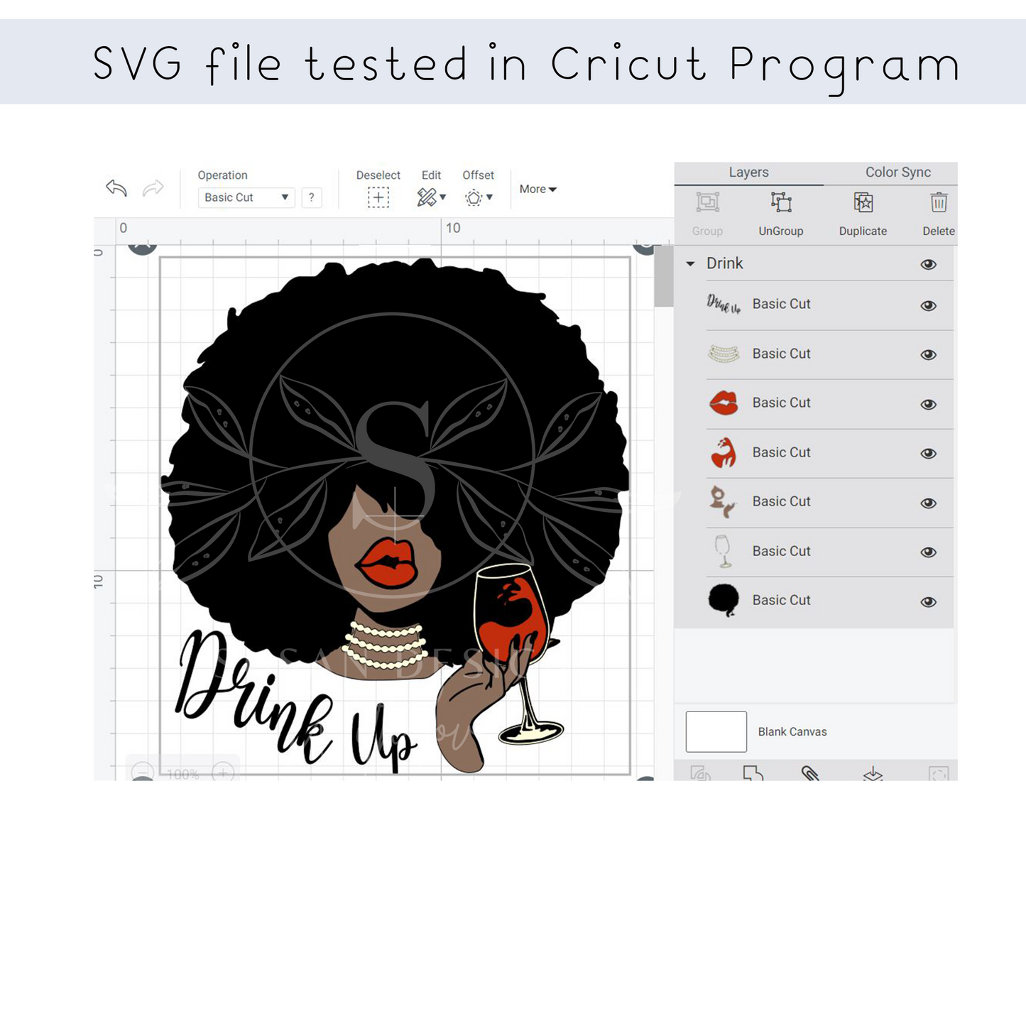 Afro Woman Wine Drink Up SVG files for Cricut