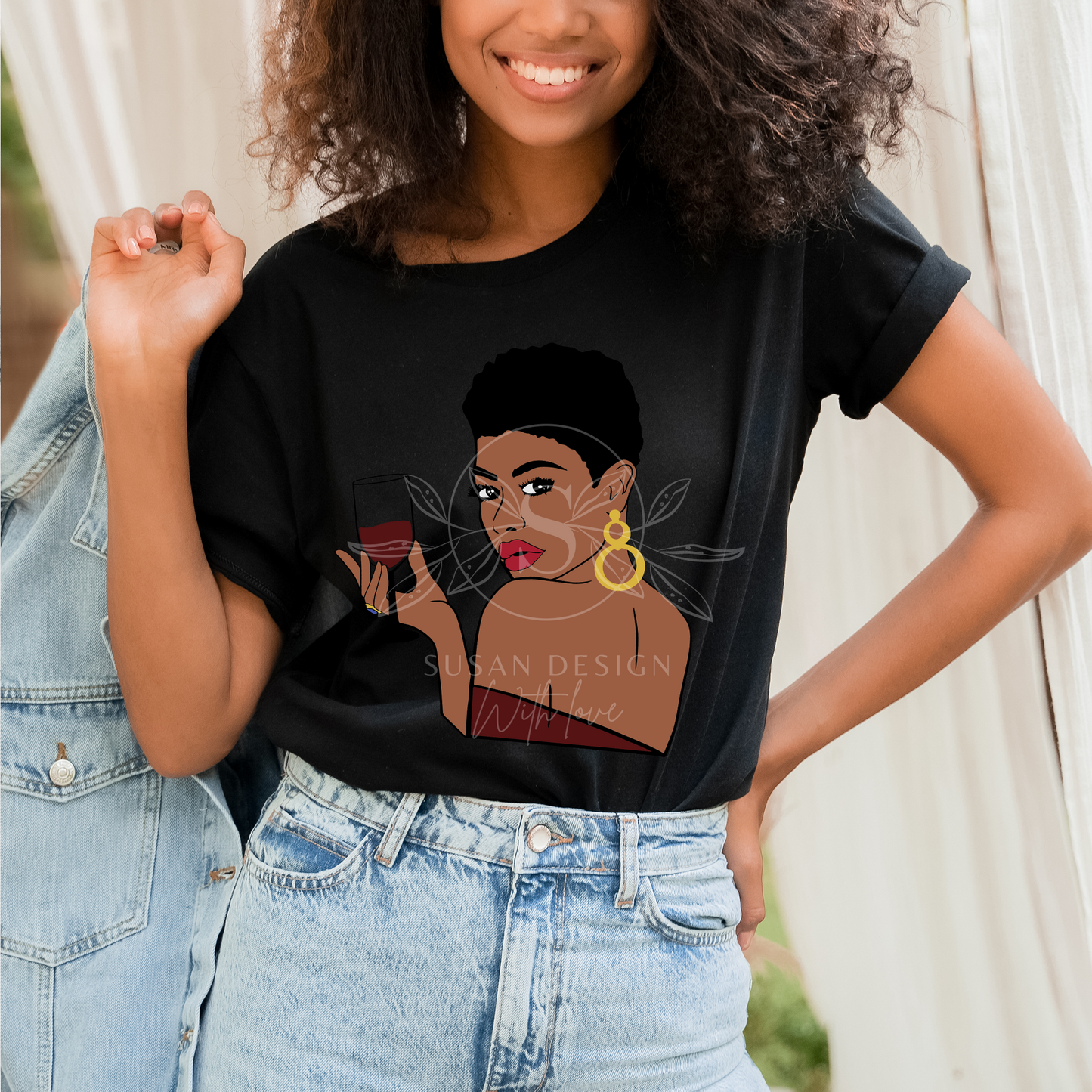 Black woman, African American drinking wine, Wine Party Drink Up SVG design T-shirt