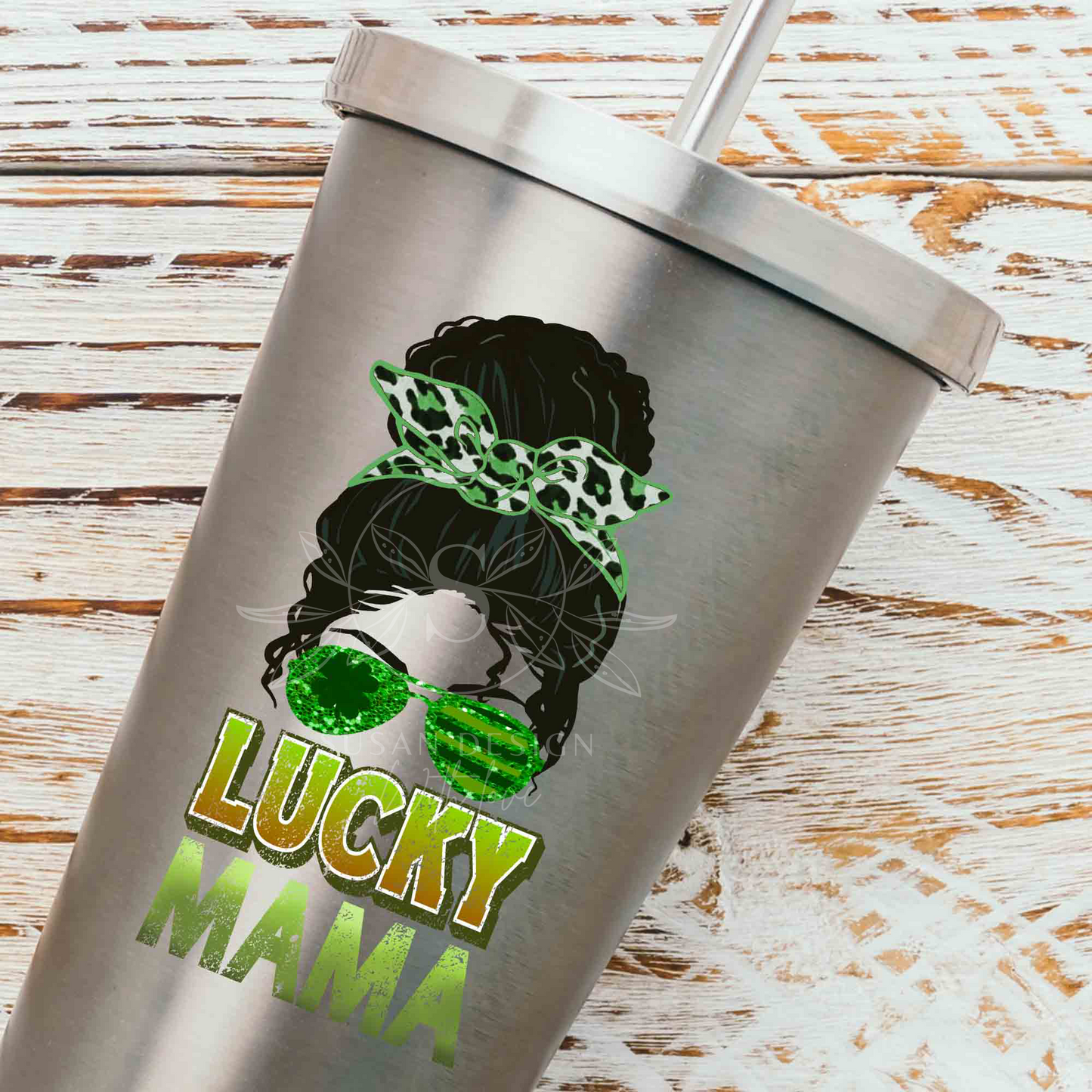 Messy bun Lucky Mama Mini vertical PNG Sublimation, St Patrick Day