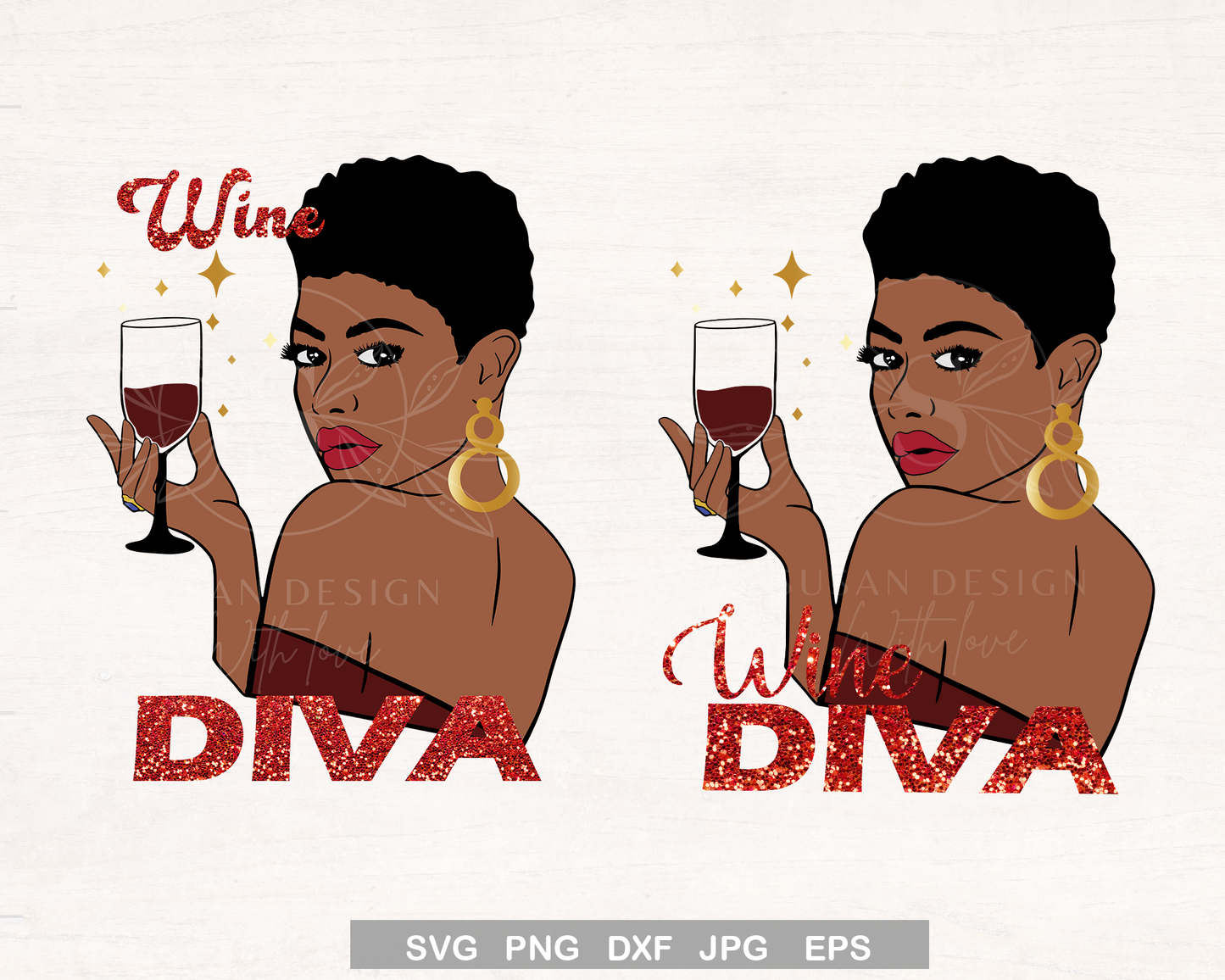 Wine Diva, Black woman drinking wine, Wine saying SVG file for cricut