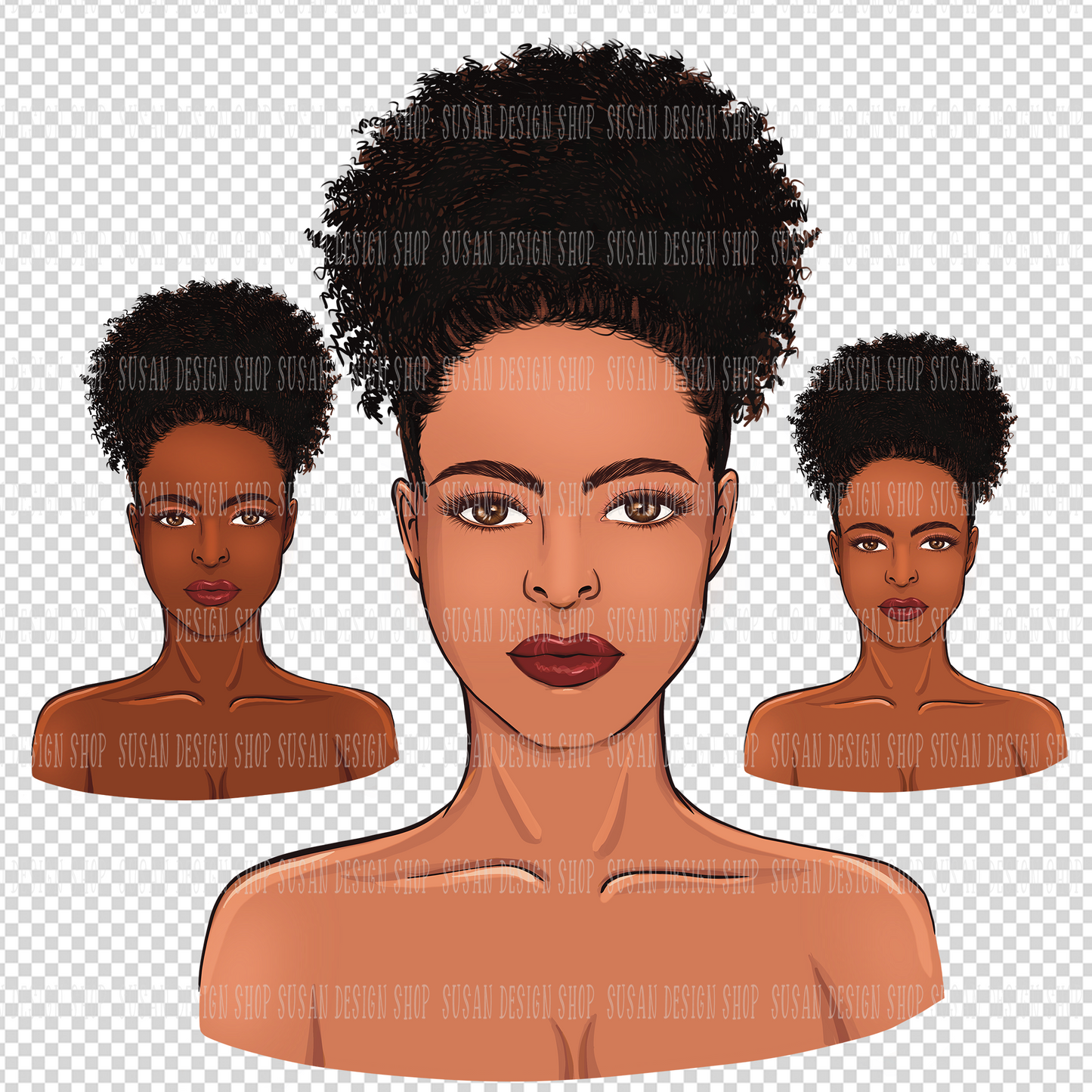 Messy Bun hair beautiful African American, Afro girl, PNG Clipart sublimation