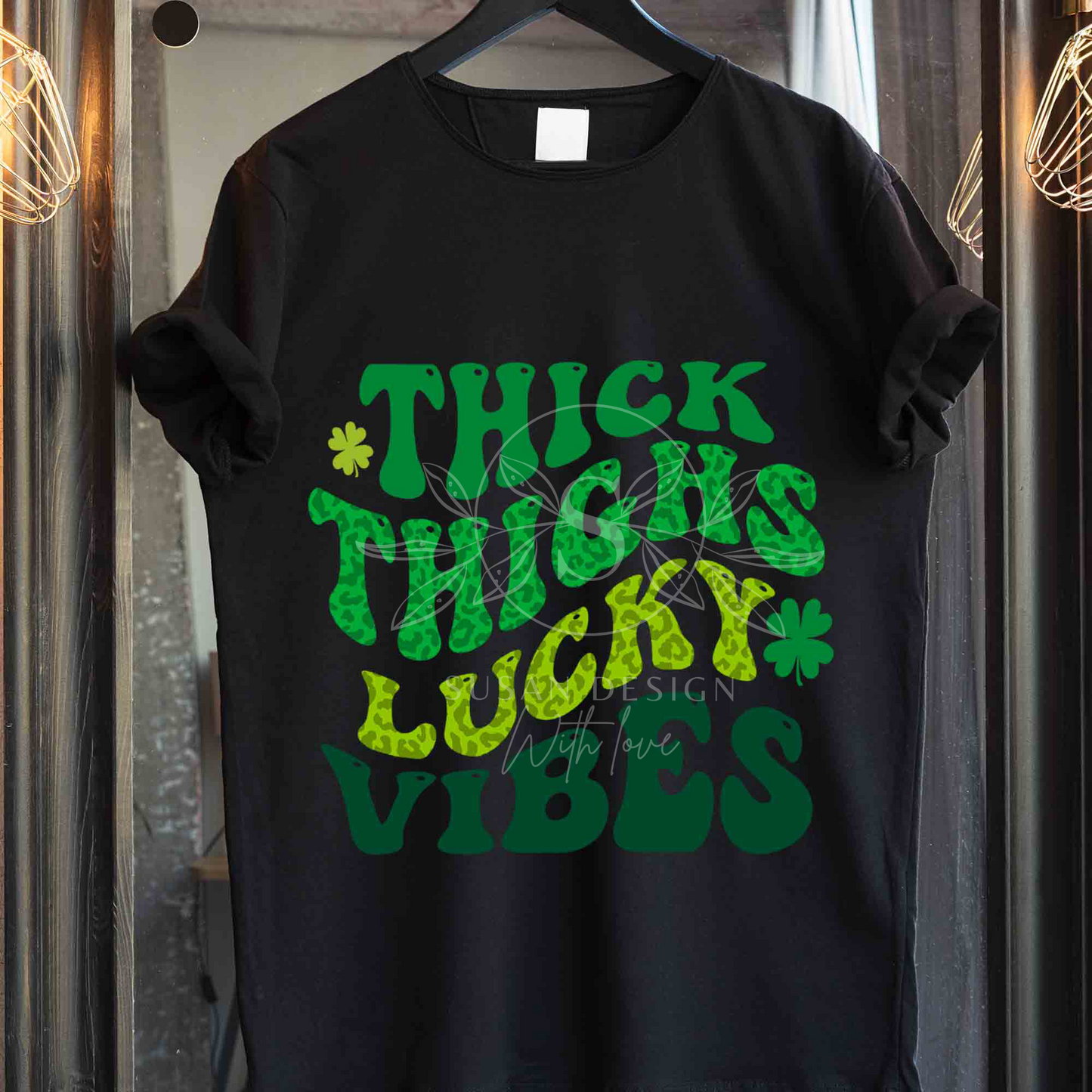 Thick Thighs Lucky Vibes Leopard PNG Sublimation, St Patricks Day