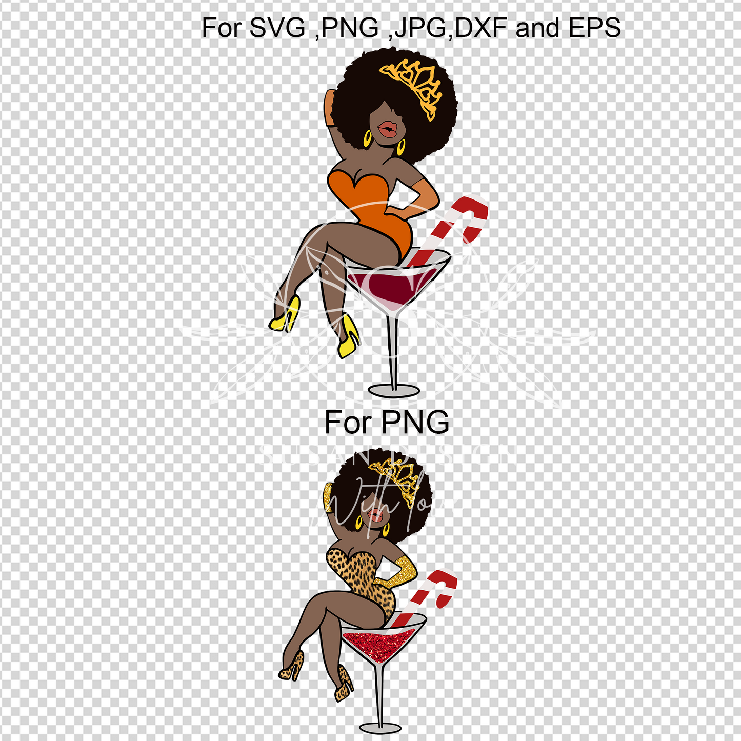 Afro Queen Wine Diva Drink Up SVG bundle and PNG cliparts