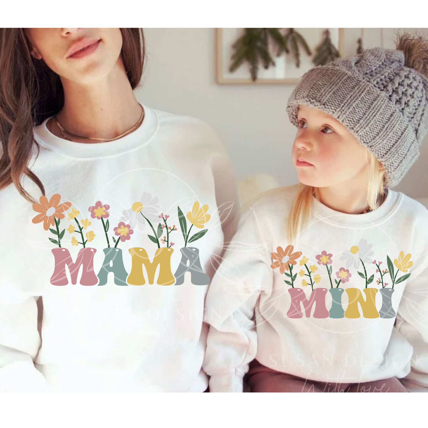 Mama Mini colored Flowers Floral Svg Bundle