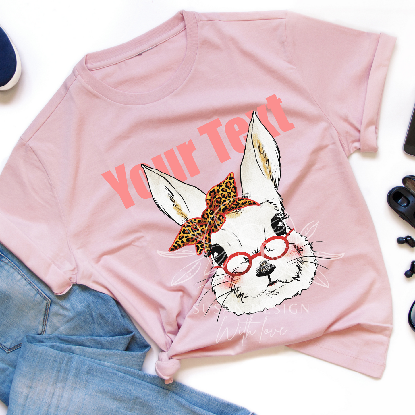 Easter Girl Bunny with Glasses PNG Clipart Sublimation