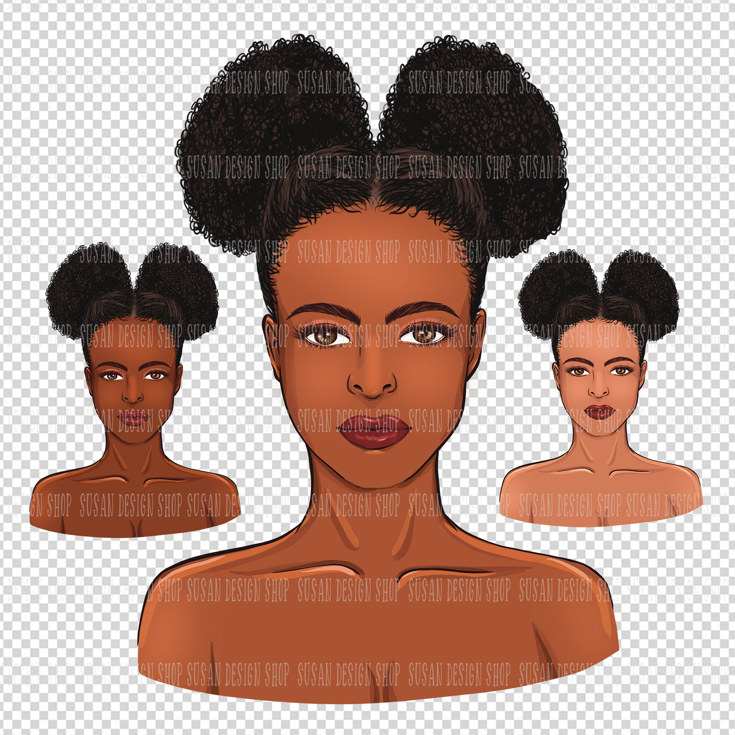 Messy Bun hair beautiful African American, Afro girl, PNG Clipart sublimation