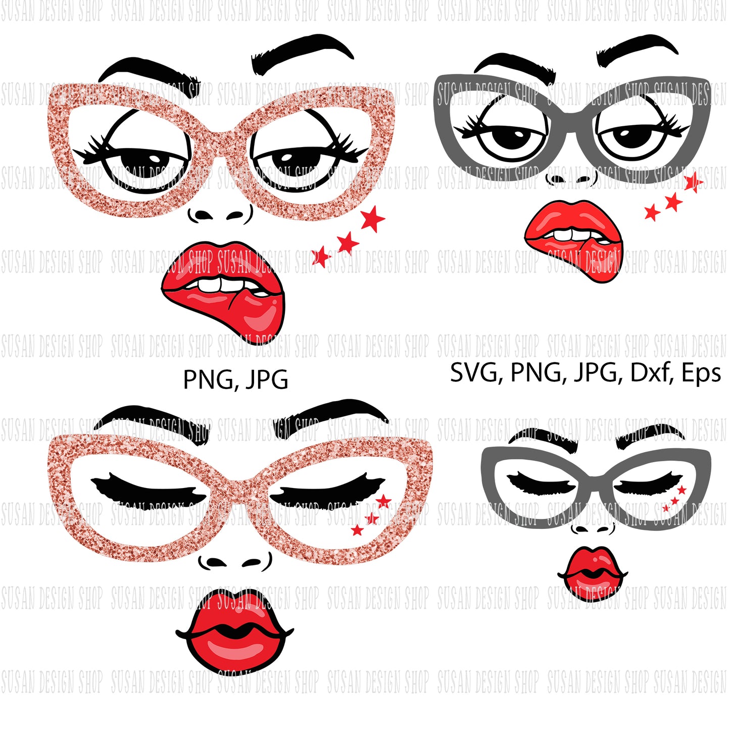 Funny Woman Glasses SVG file for Cricut, PNG Bundle