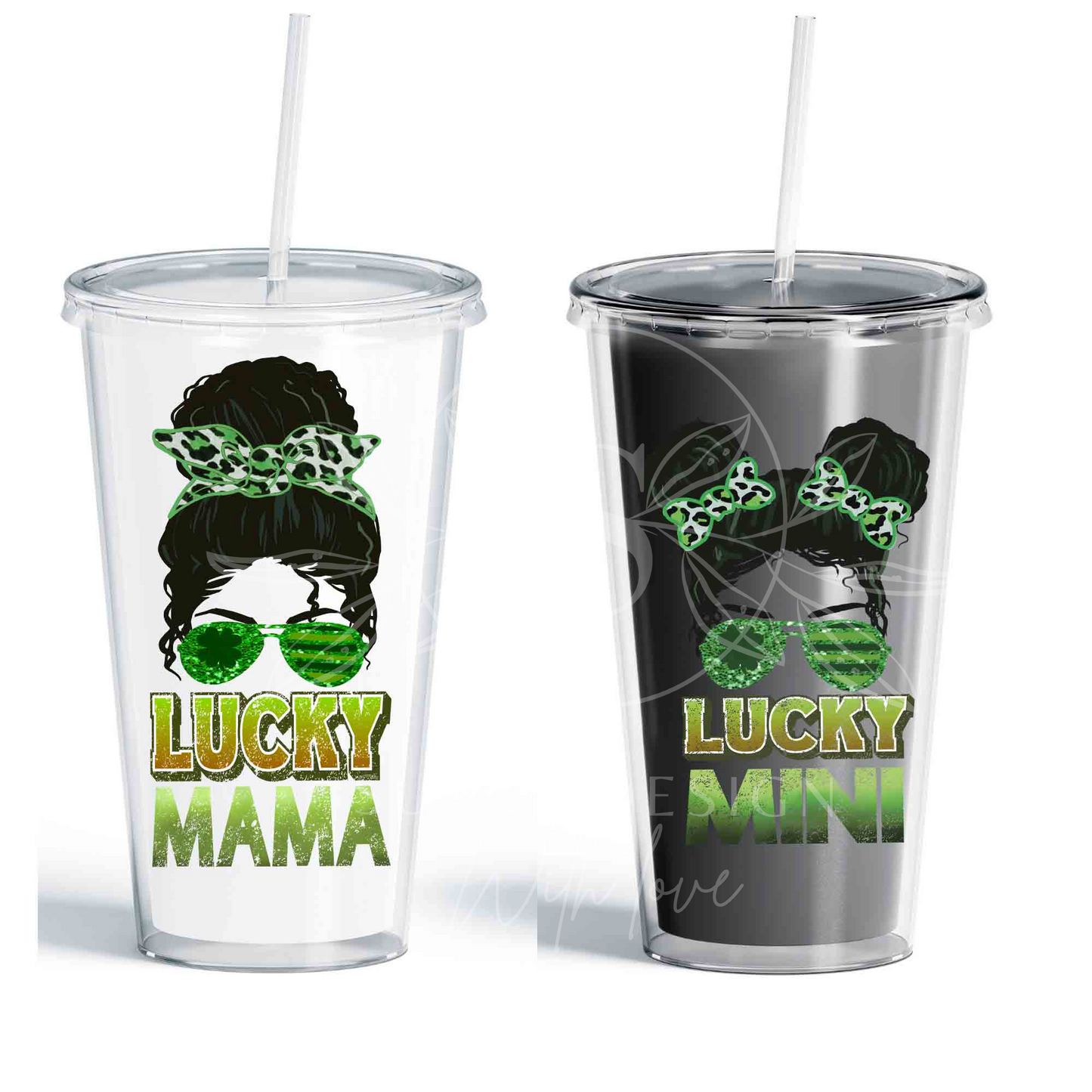 Messy bun Lucky Mama Mini vertical PNG Sublimation, St Patrick Day