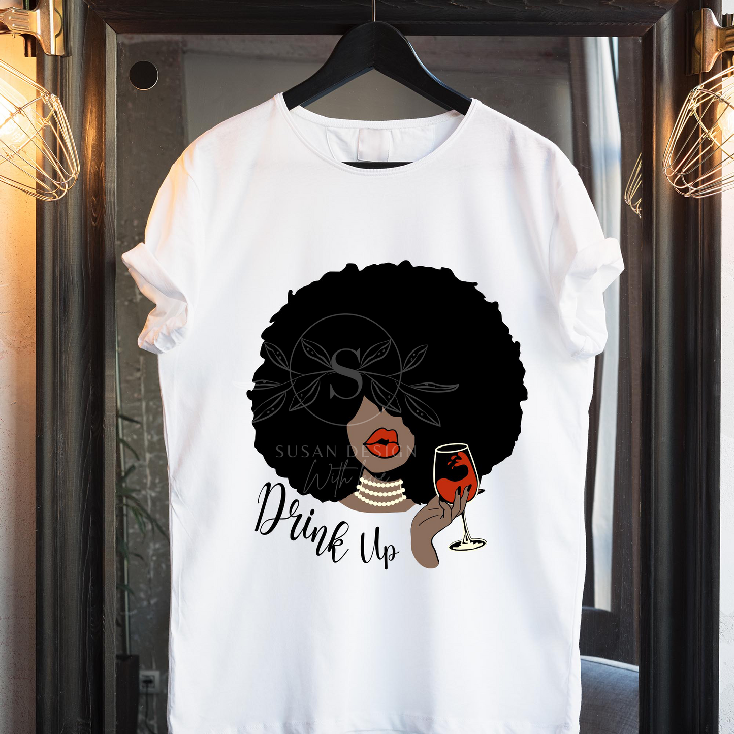 Afro Woman Wine Drink Up SVG tshirt design