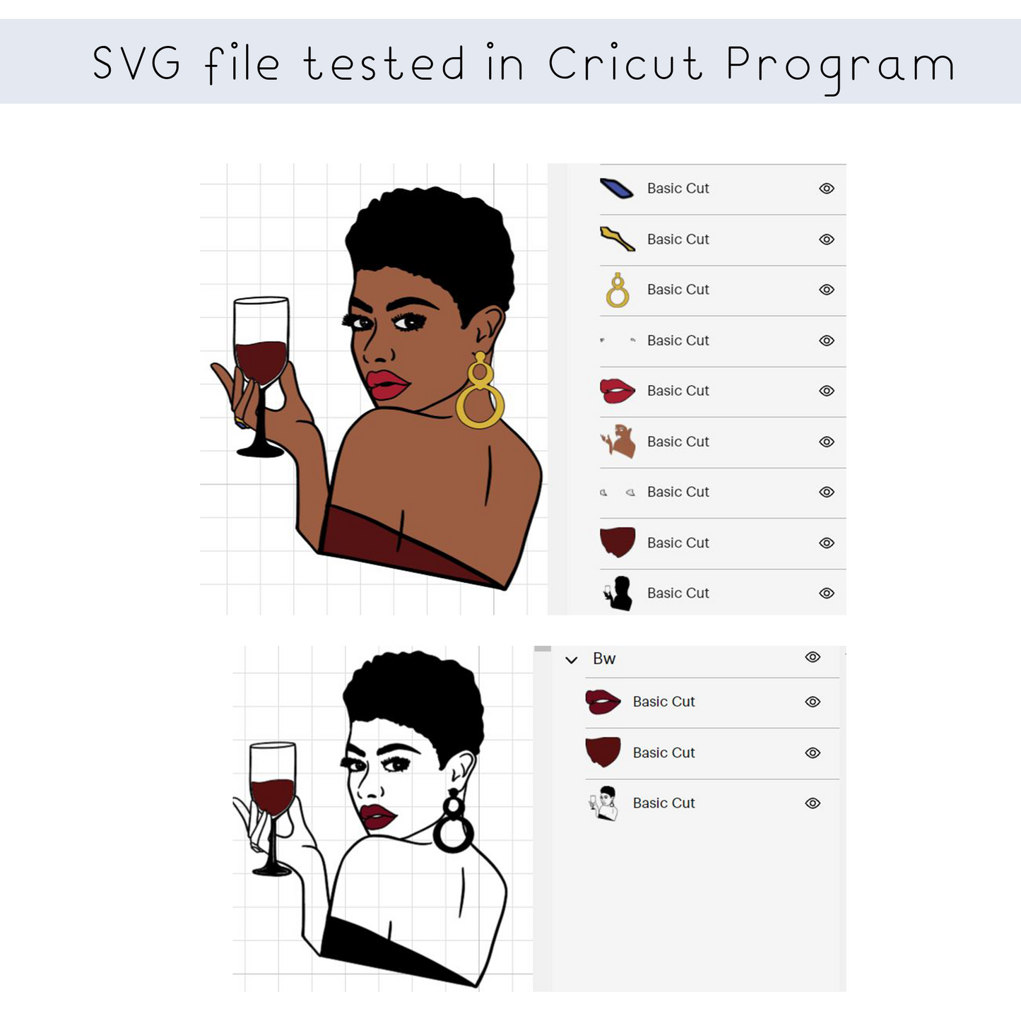 Black woman, African American drinking wine, Wine Party Drink Up layered SVG files for Cricut