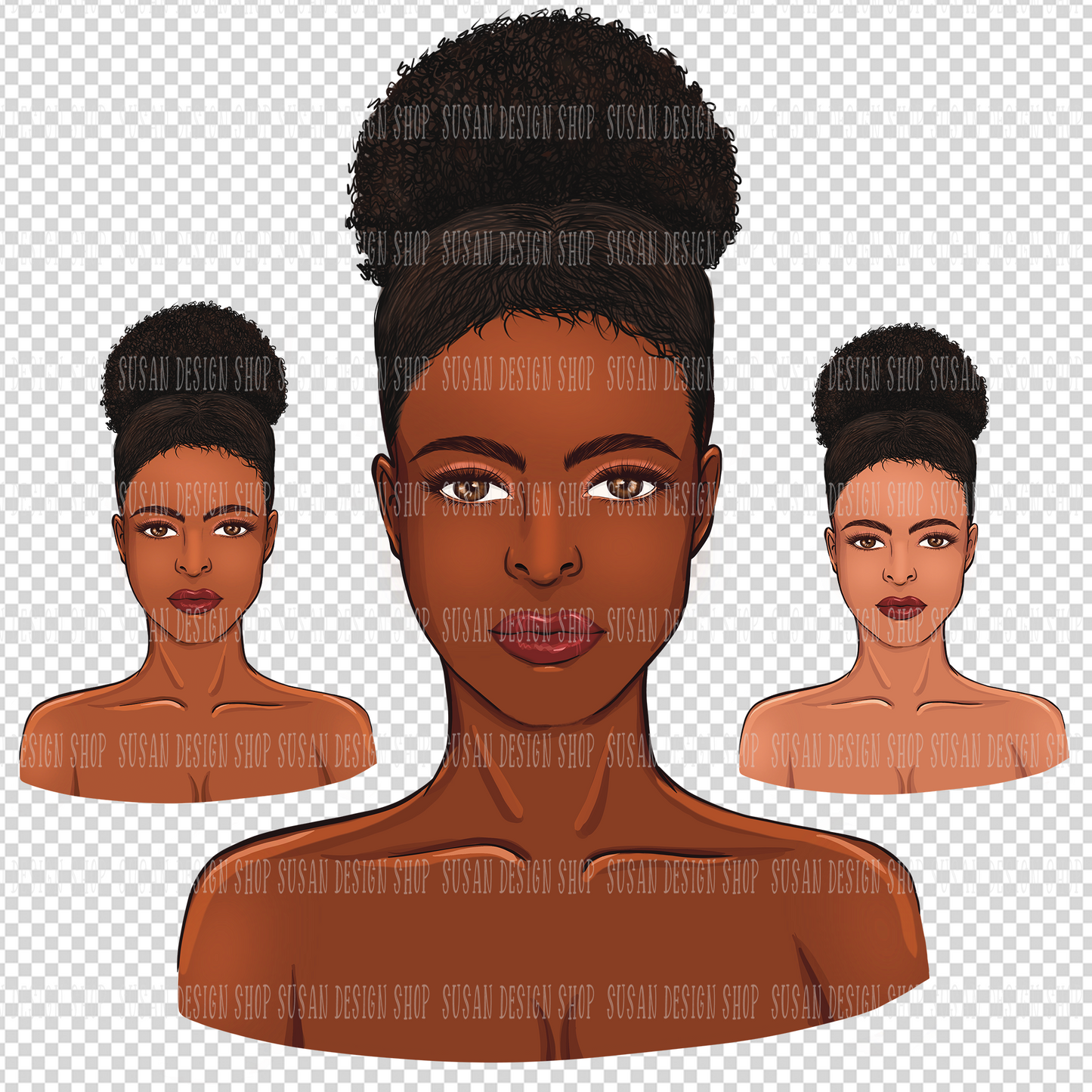 Messy Bun hair beautiful African American, Afro girl, PNG Clipart sublimation