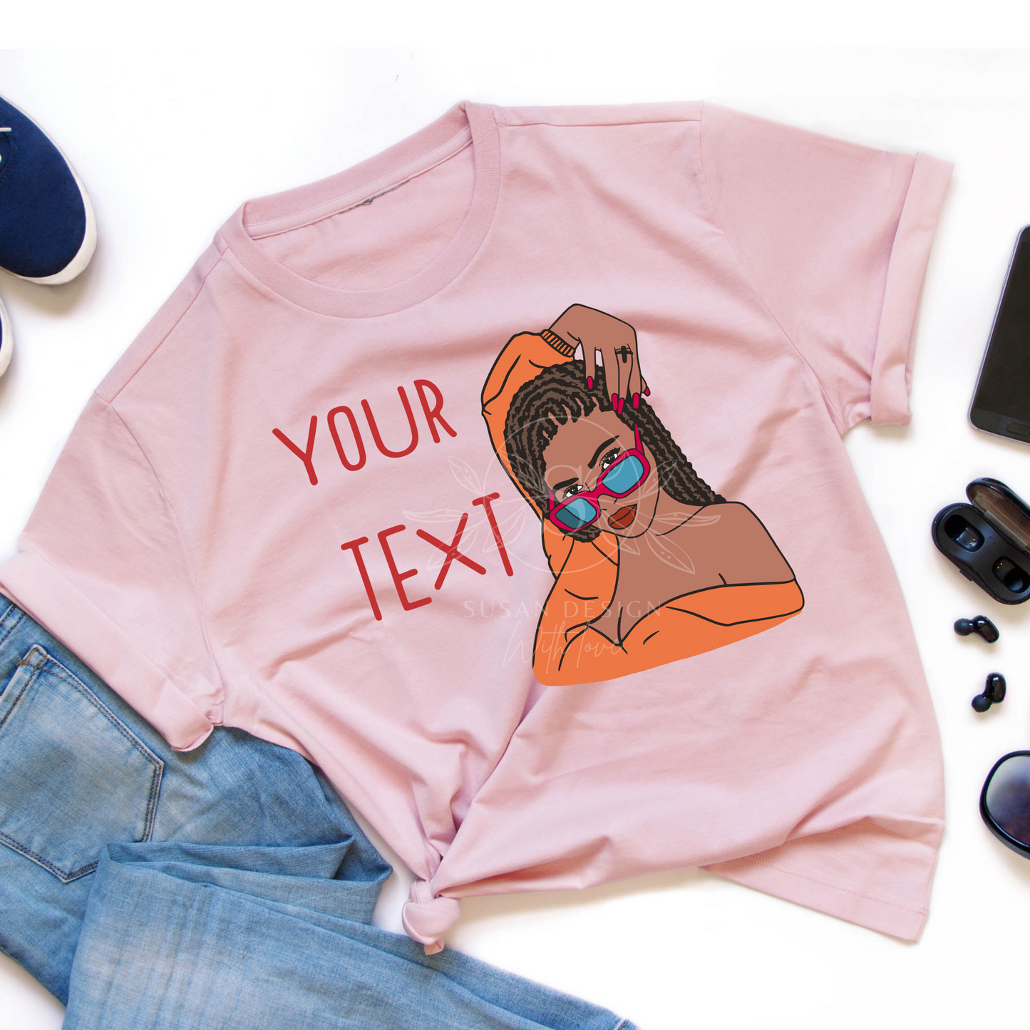 Dope Black woman with sunglass and Braid SVG shirt design