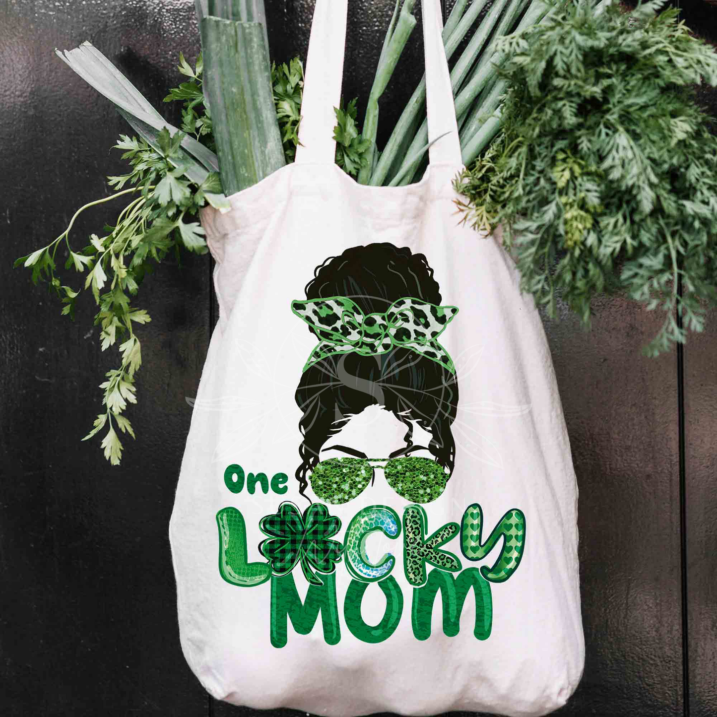 One Lucky Mom Messy bun PNG Sublimation, St Patricks Day