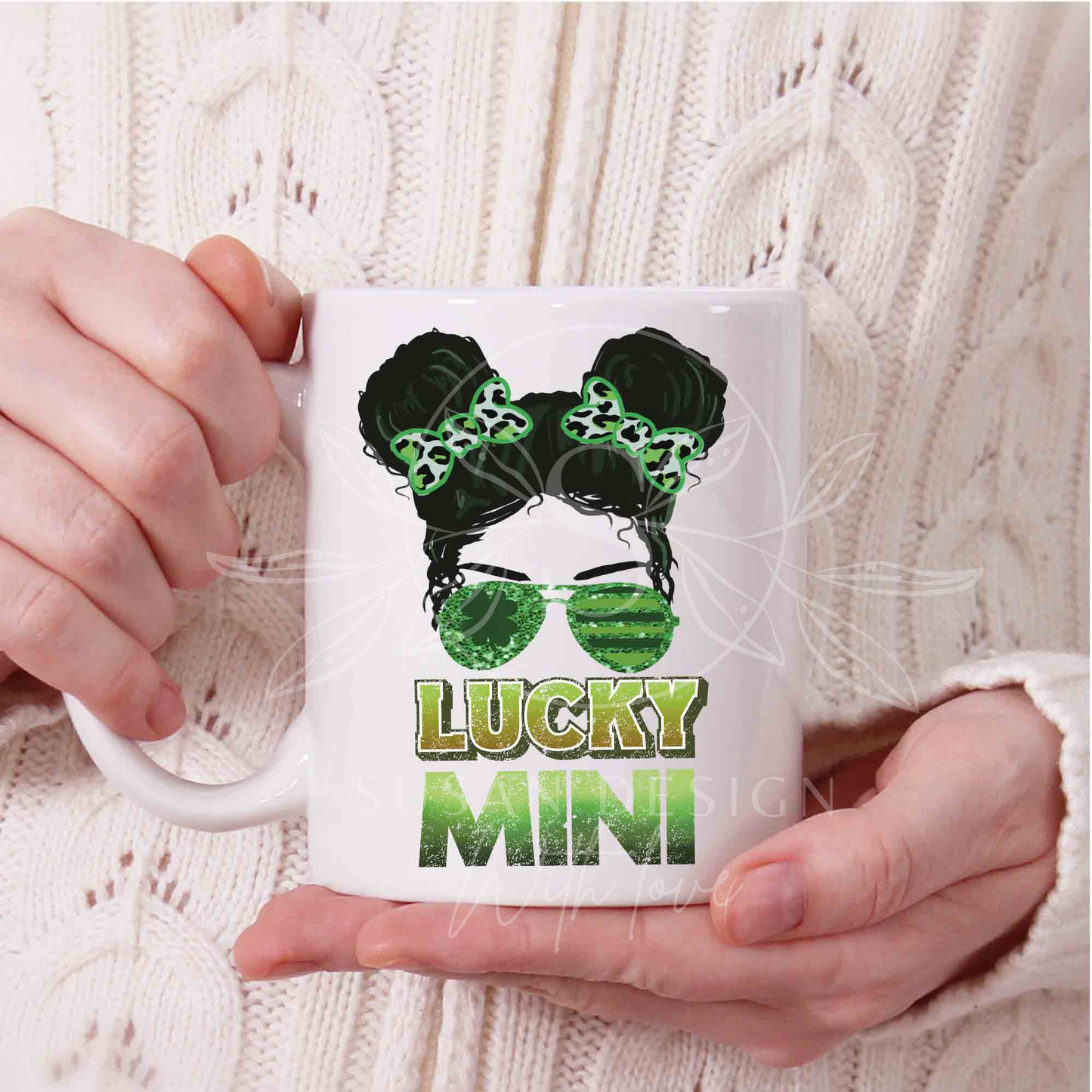 Messy bun Lucky Mama Mini vertical PNG Sublimation, St Patrick Day