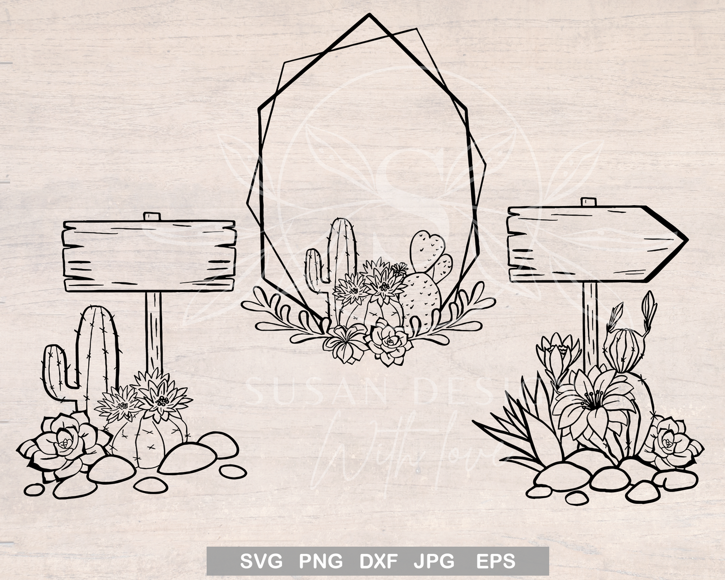 Cactus and Succulent plant Outline Sign SVG Bundle