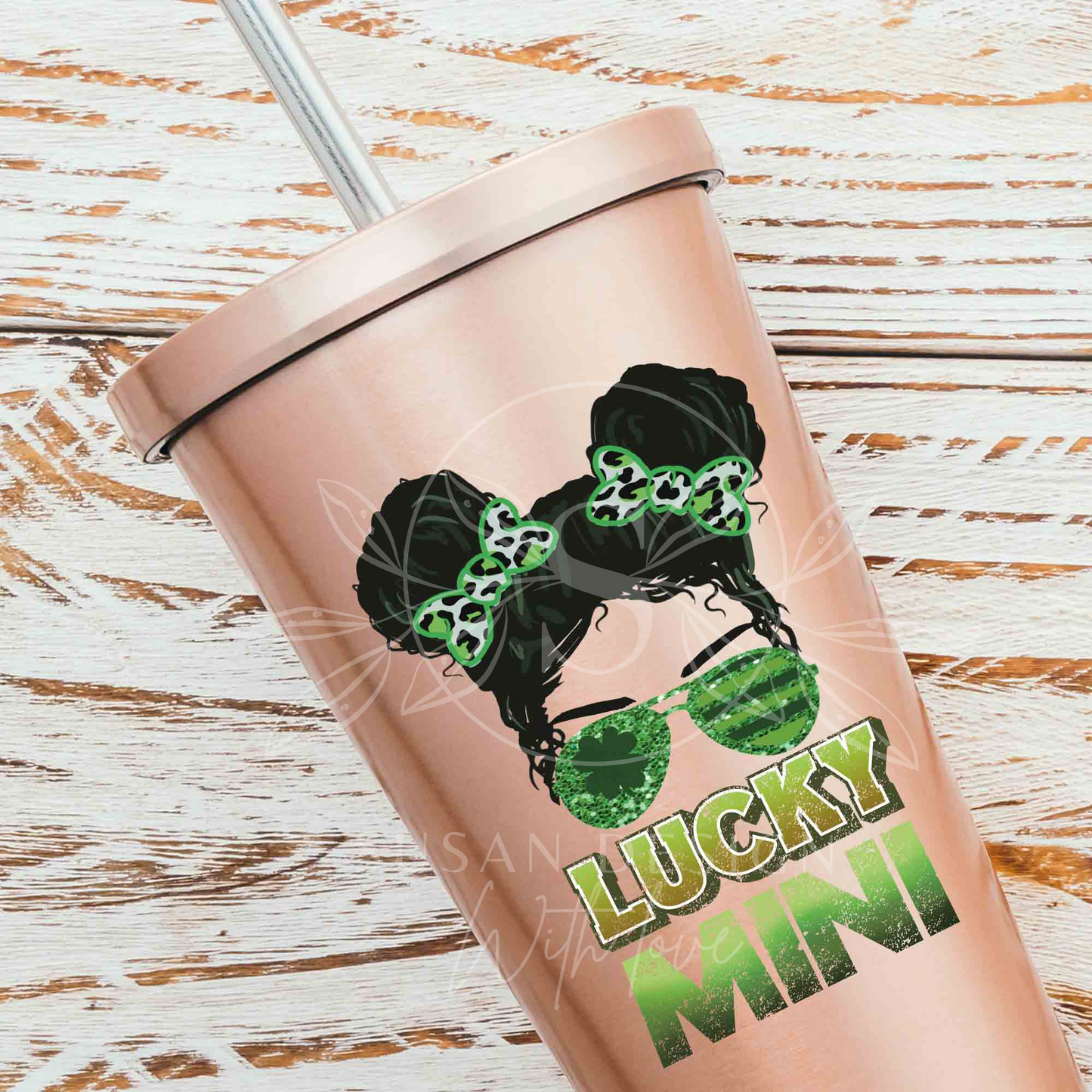Messy bun Lucky Mama Mini vertical PNG Sublimation, St Patrick Day
