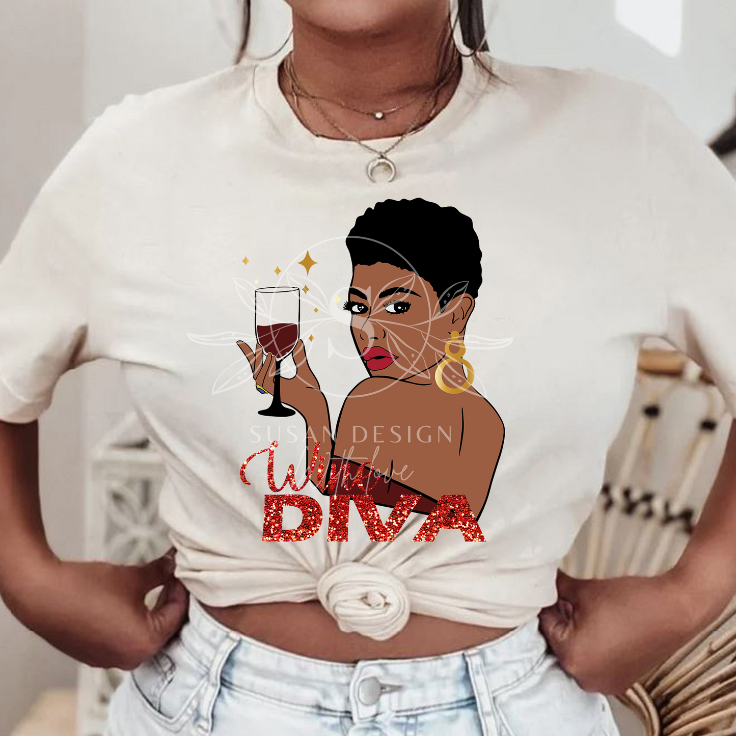 Wine Diva, Black woman drinking wine, Wine saying SVG Tshirt design