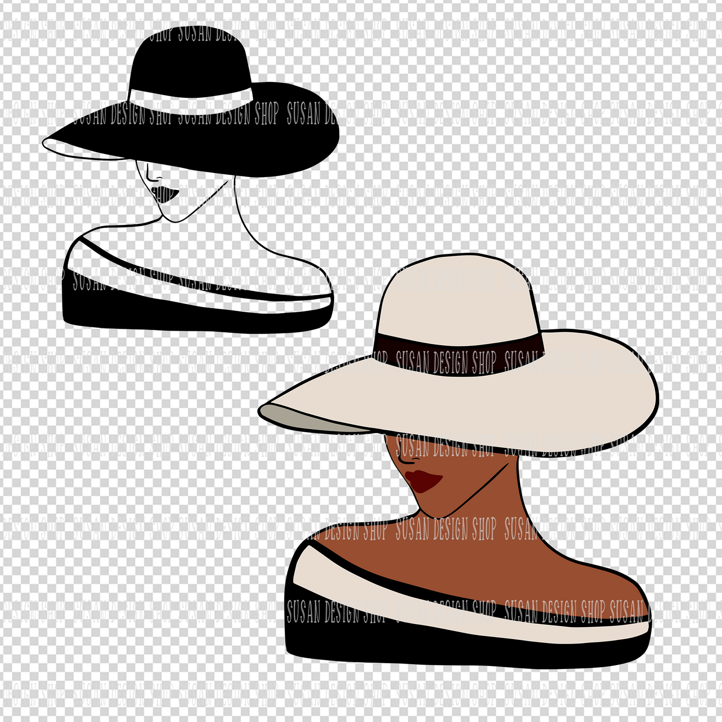 Fashioned Black Woman Church Classy Big Hat SVG