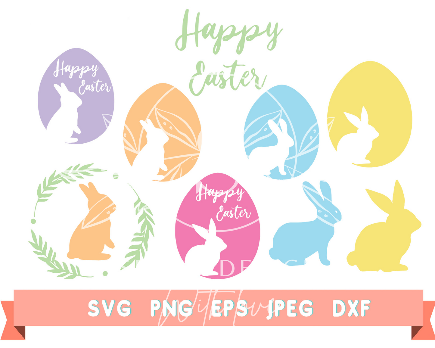 Cute Easter Bunny Eggs SVG Bundle