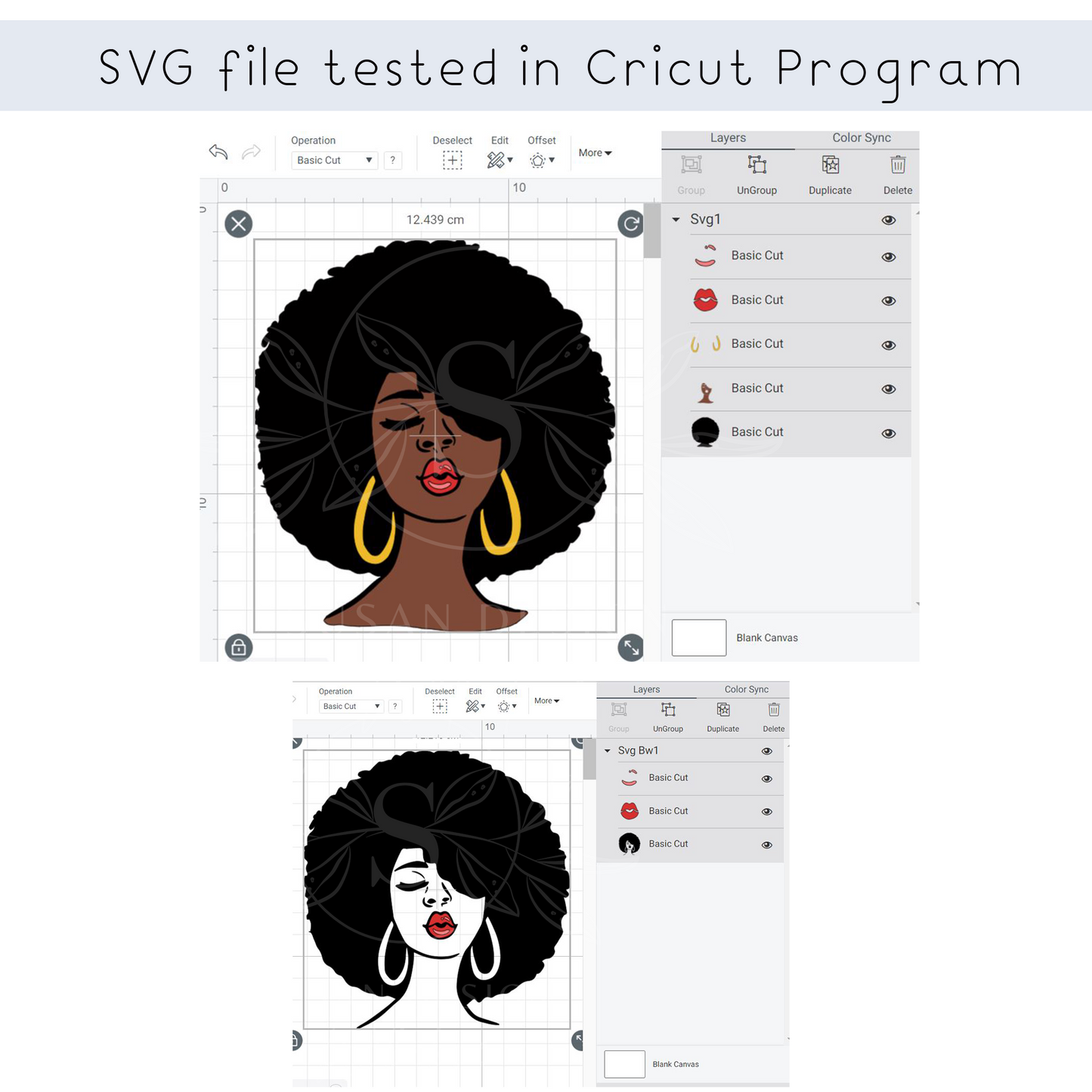 Afro Woman Kissing layered SVG files for Circut