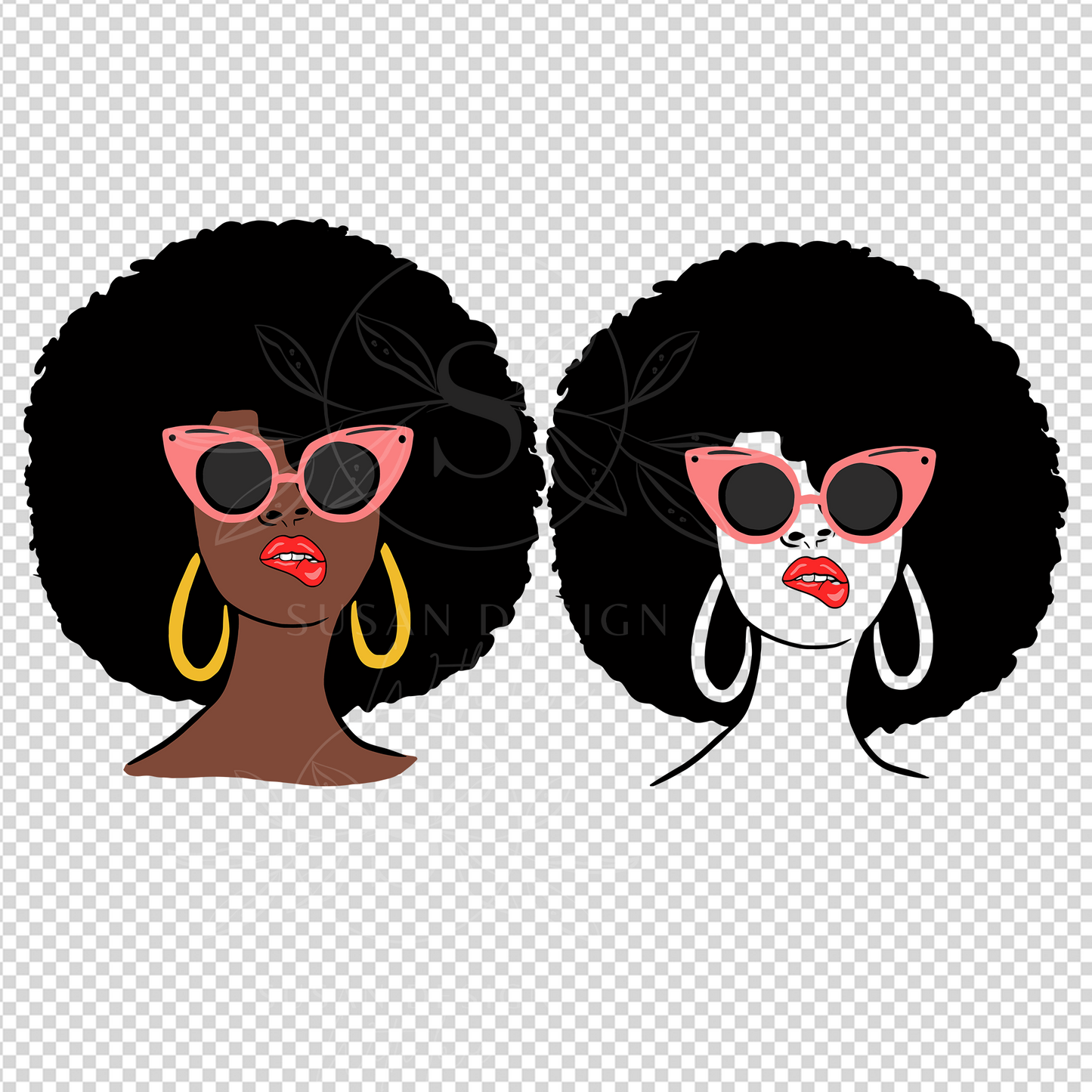 Afro Woman Sunglasses Biting Lip SVG PNG design for Black woman and African American