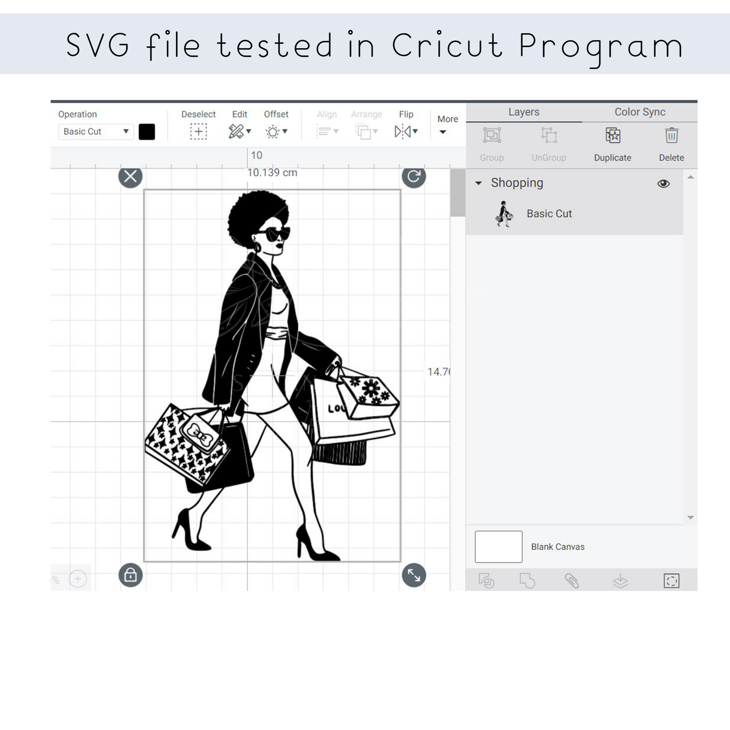 Afro Woman Shopping SVG Black and White