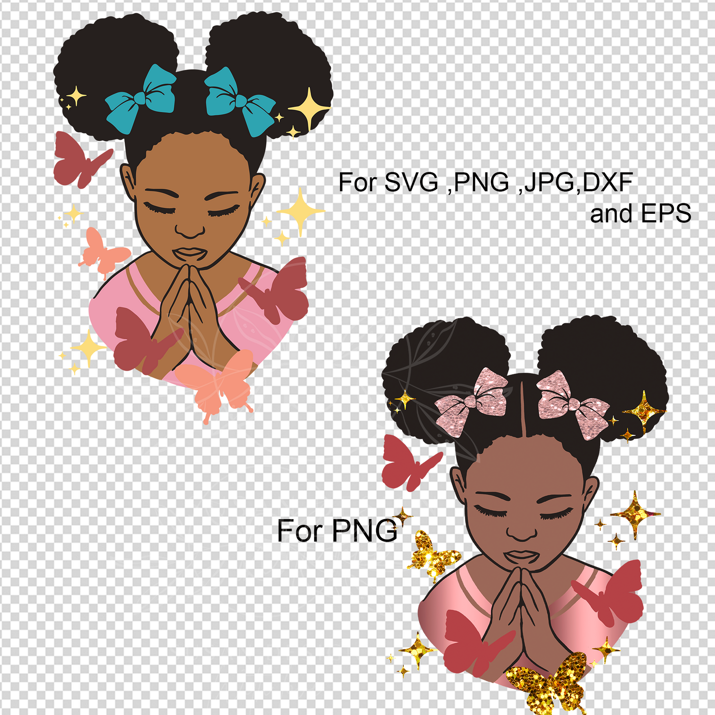 Black Girl Praying Hand SVG PNG Bundle for God, religious, faith over fear
