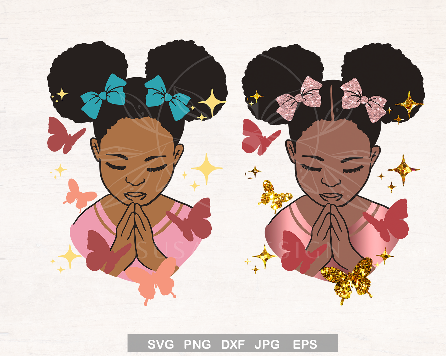 Black Girl Praying Hand SVG PNG Bundle for God, religious, faith over fear