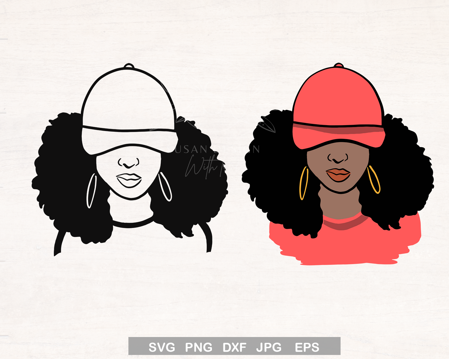 Afro Woman Sport Cap SVG file for Cricut