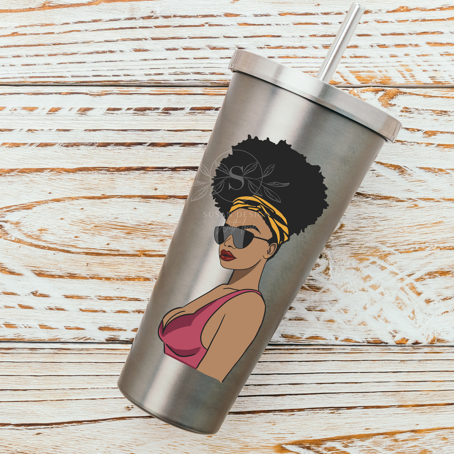 Dope Black Woman with Headwrap and Sunglasses SVG tumbler