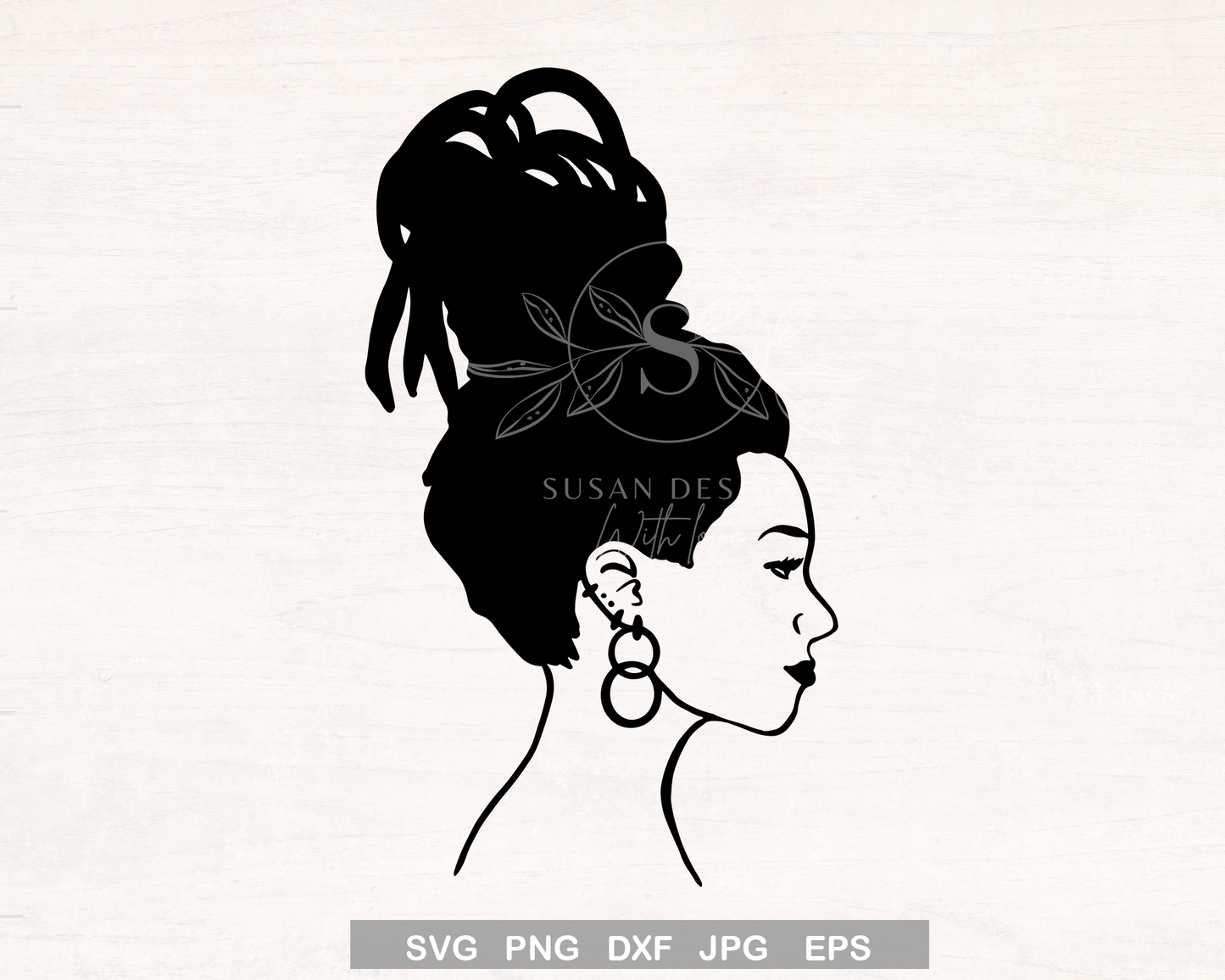 Woman with Dreadlock Bun SVG file for Cricut