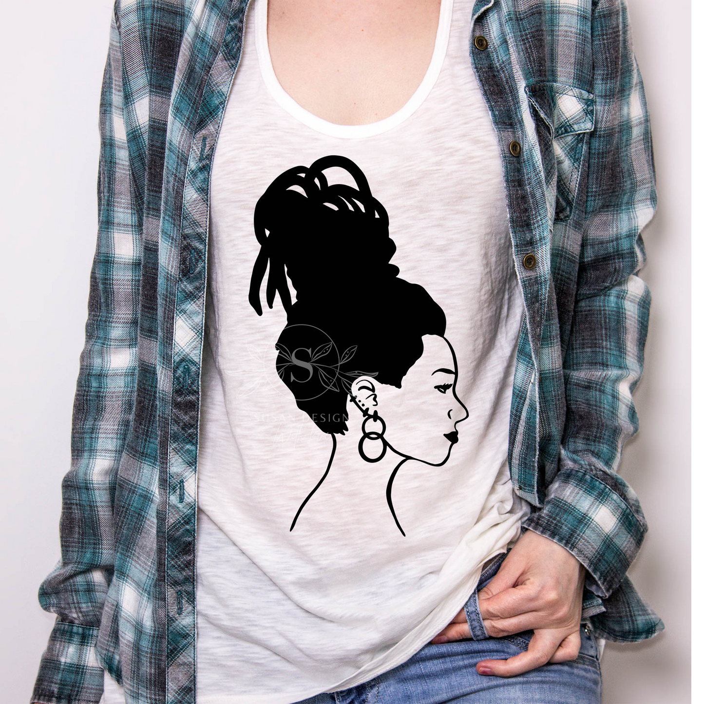 Woman with Dreadlock Bun SVG file for Cricut