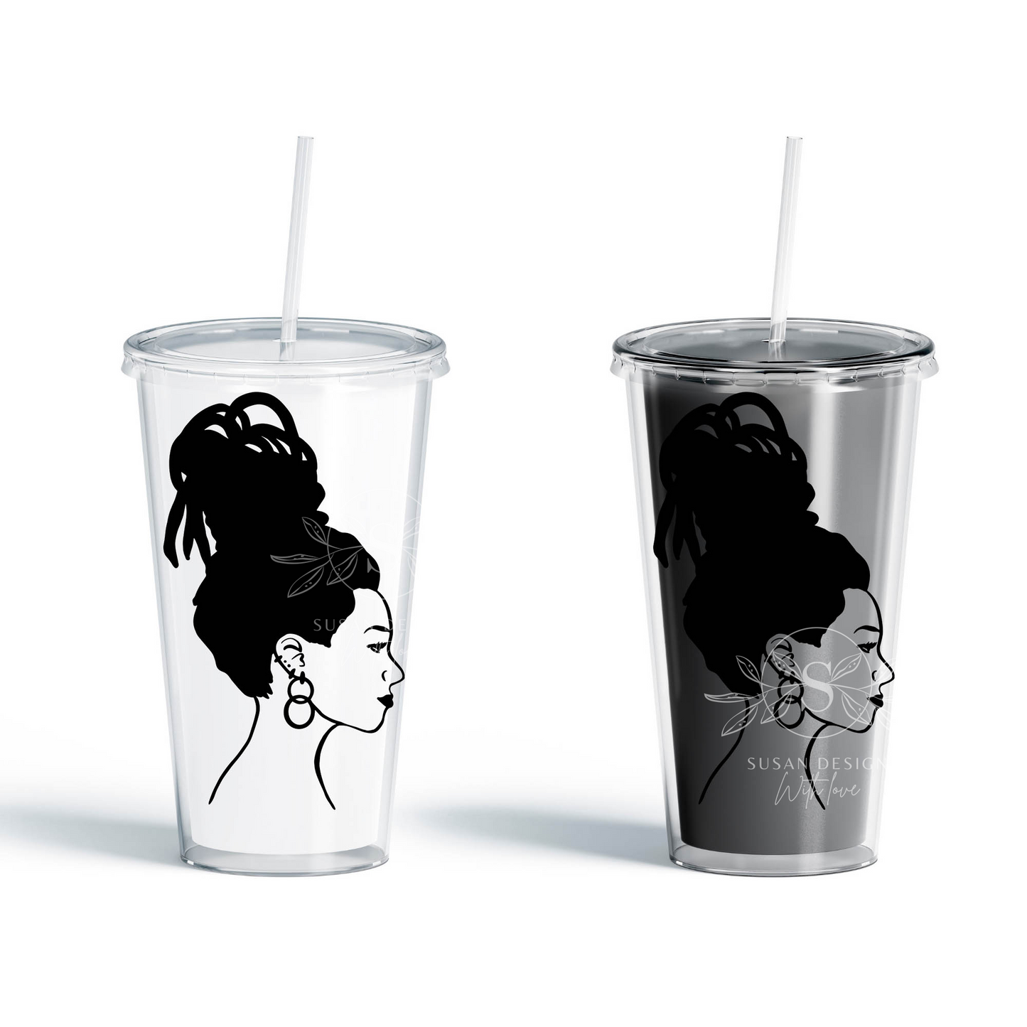 Woman with Dreadlock Bun SVG file for Cricut